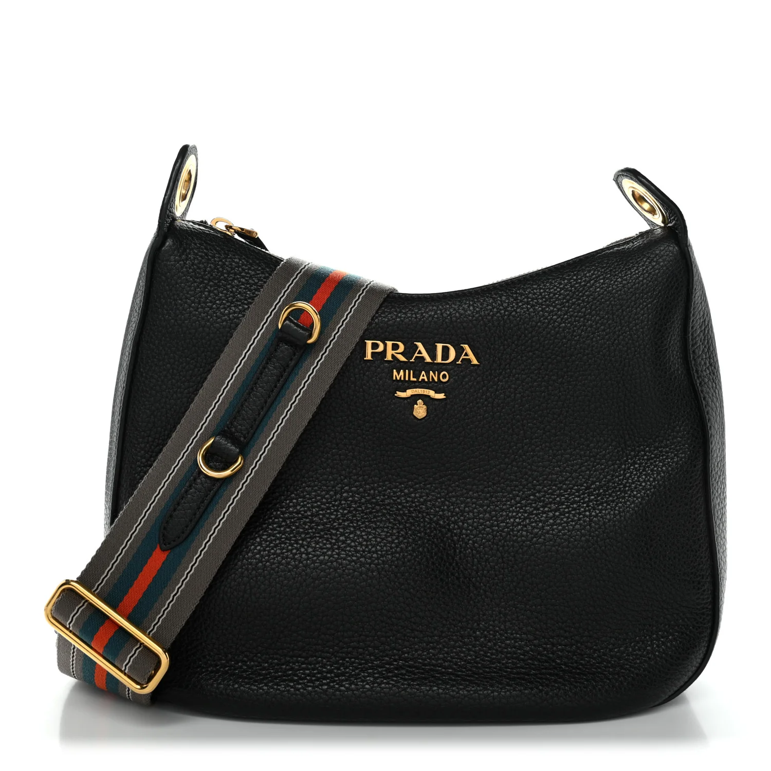 Vitello Phenix Small Zippered Messenger Hobo Black