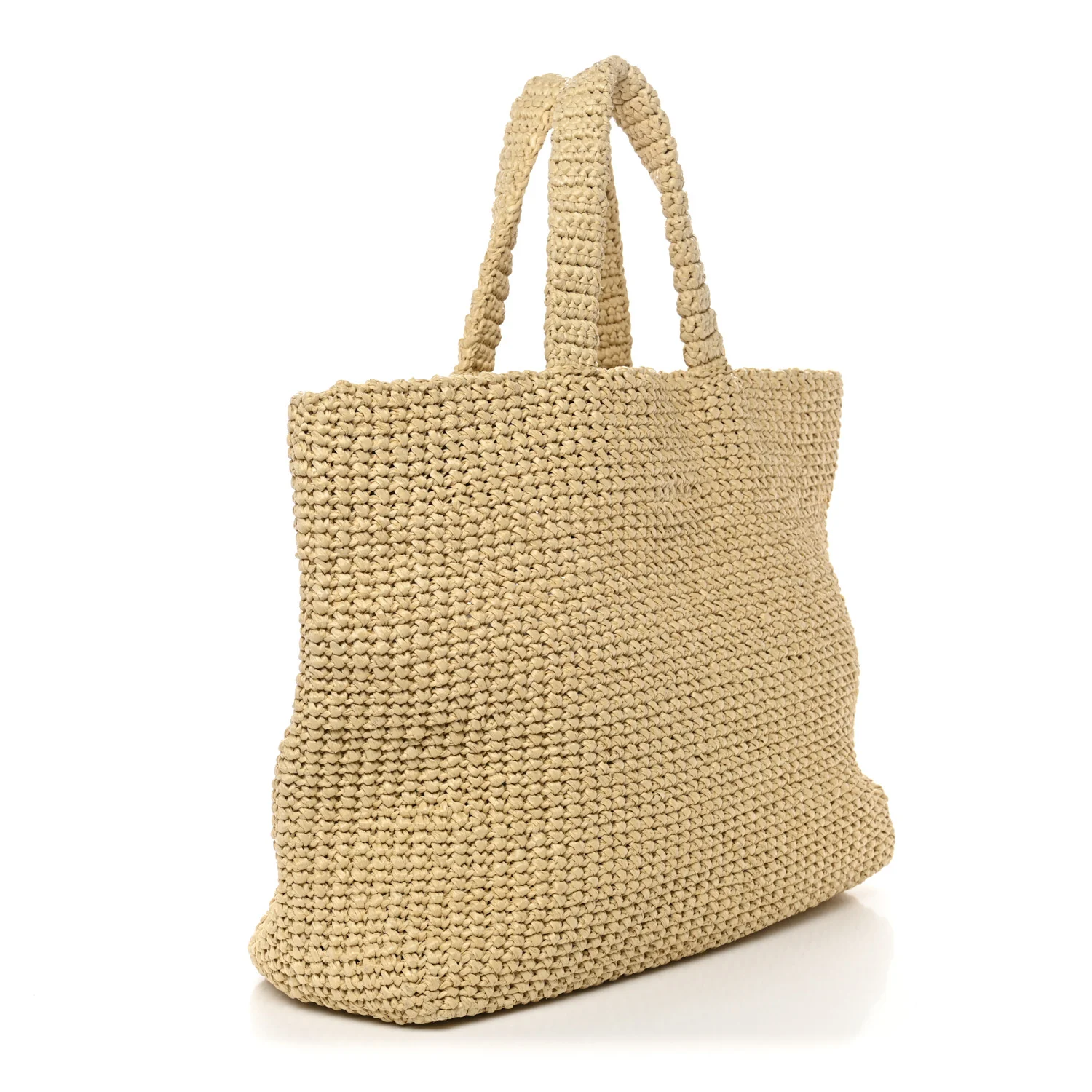 Yarn Raffia Effect Crochet Embroidered Logo Tote Naturale - Image 3