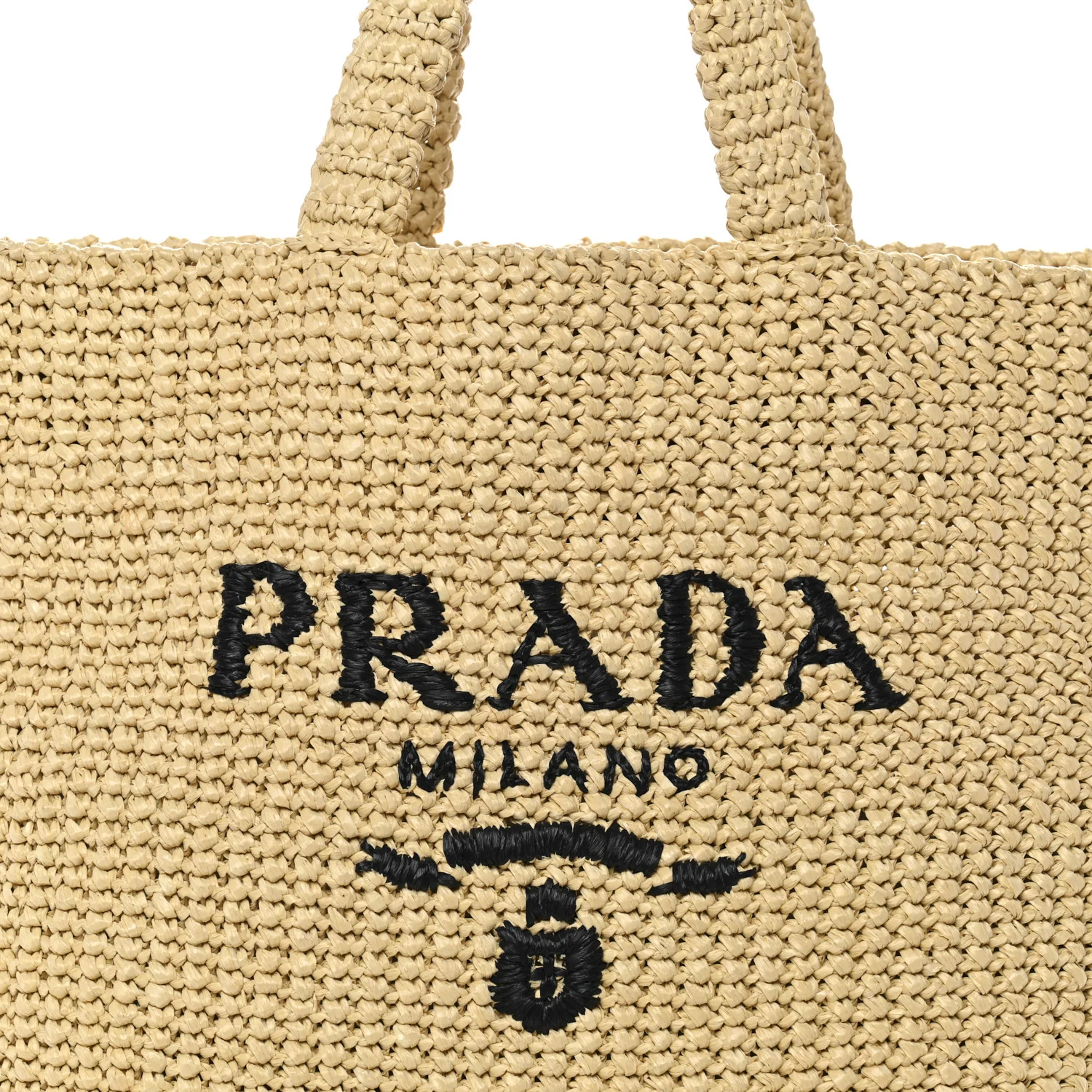 Yarn Raffia Effect Crochet Embroidered Logo Tote Naturale - Image 7