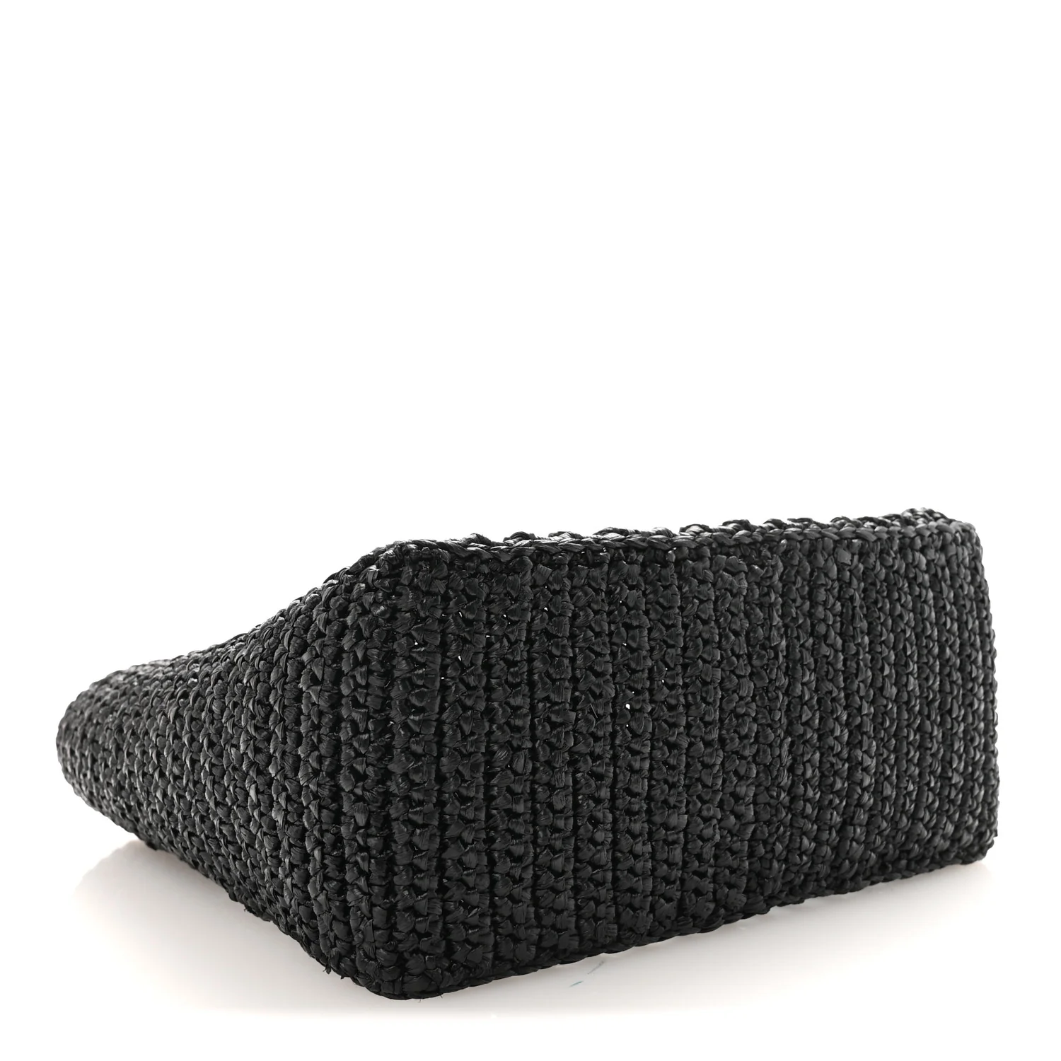 Yarn Raffia Effect Crochet Logo Embroidered Small Tote Bag Black - Image 4