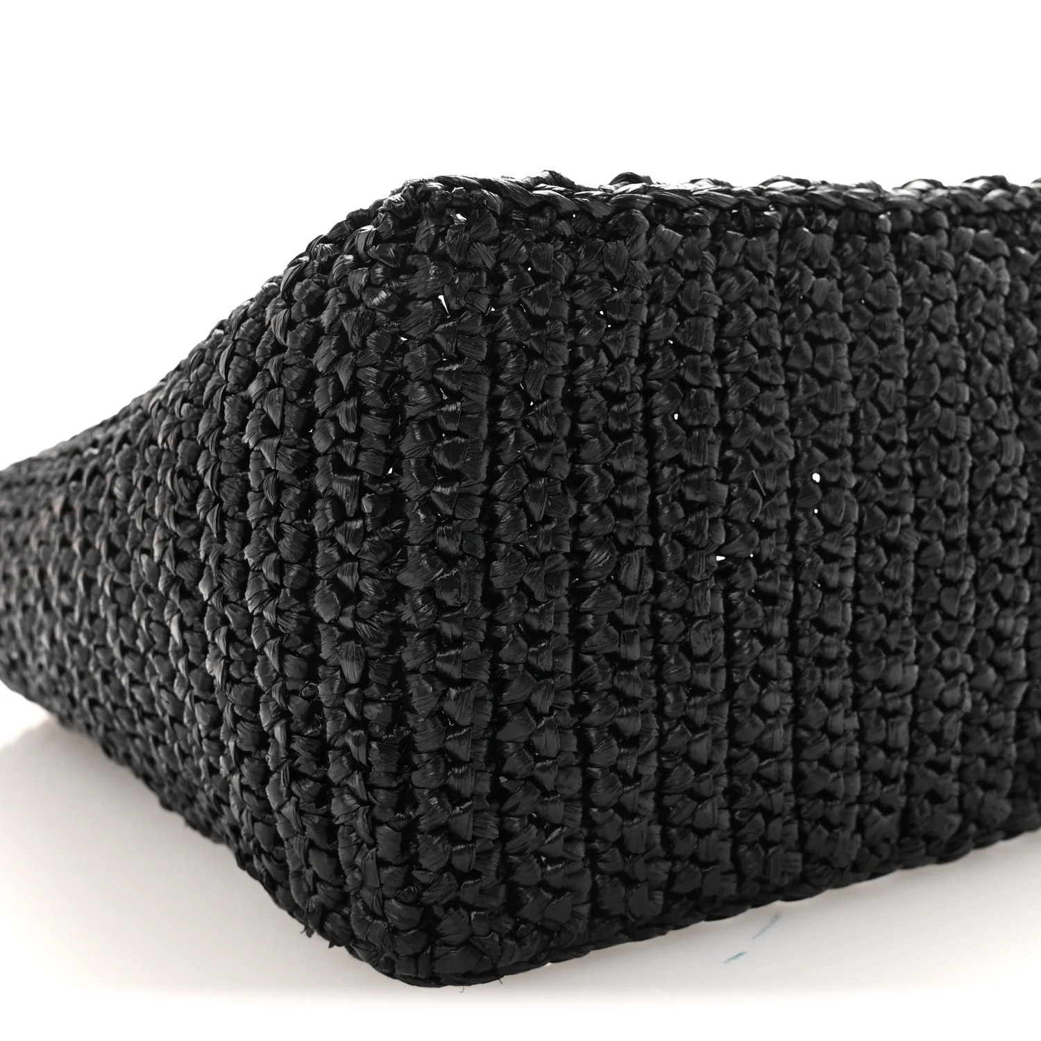 Yarn Raffia Effect Crochet Logo Embroidered Small Tote Bag Black - Image 7