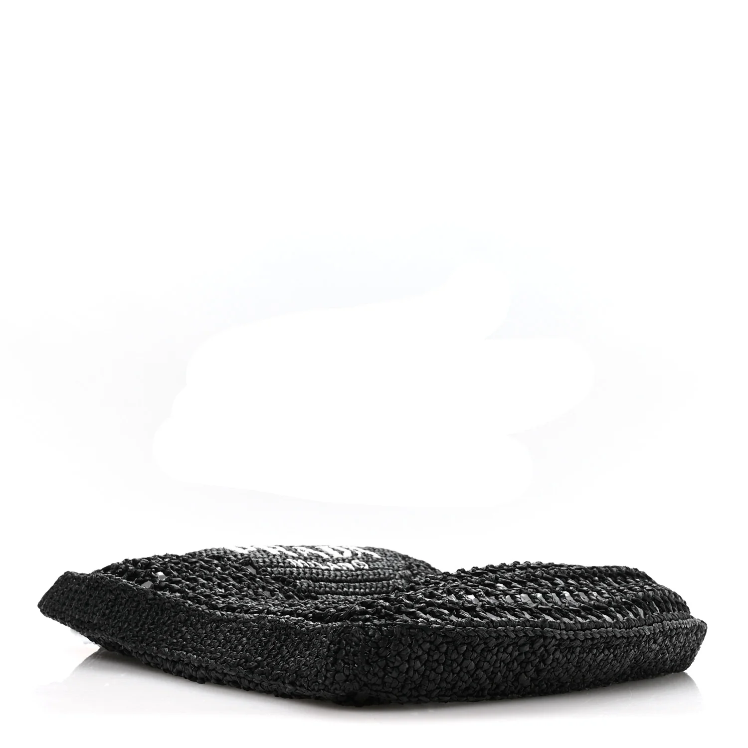 Yarn Raffia Effect Crochet Logo Embroidered Tote Bag Black - Image 4