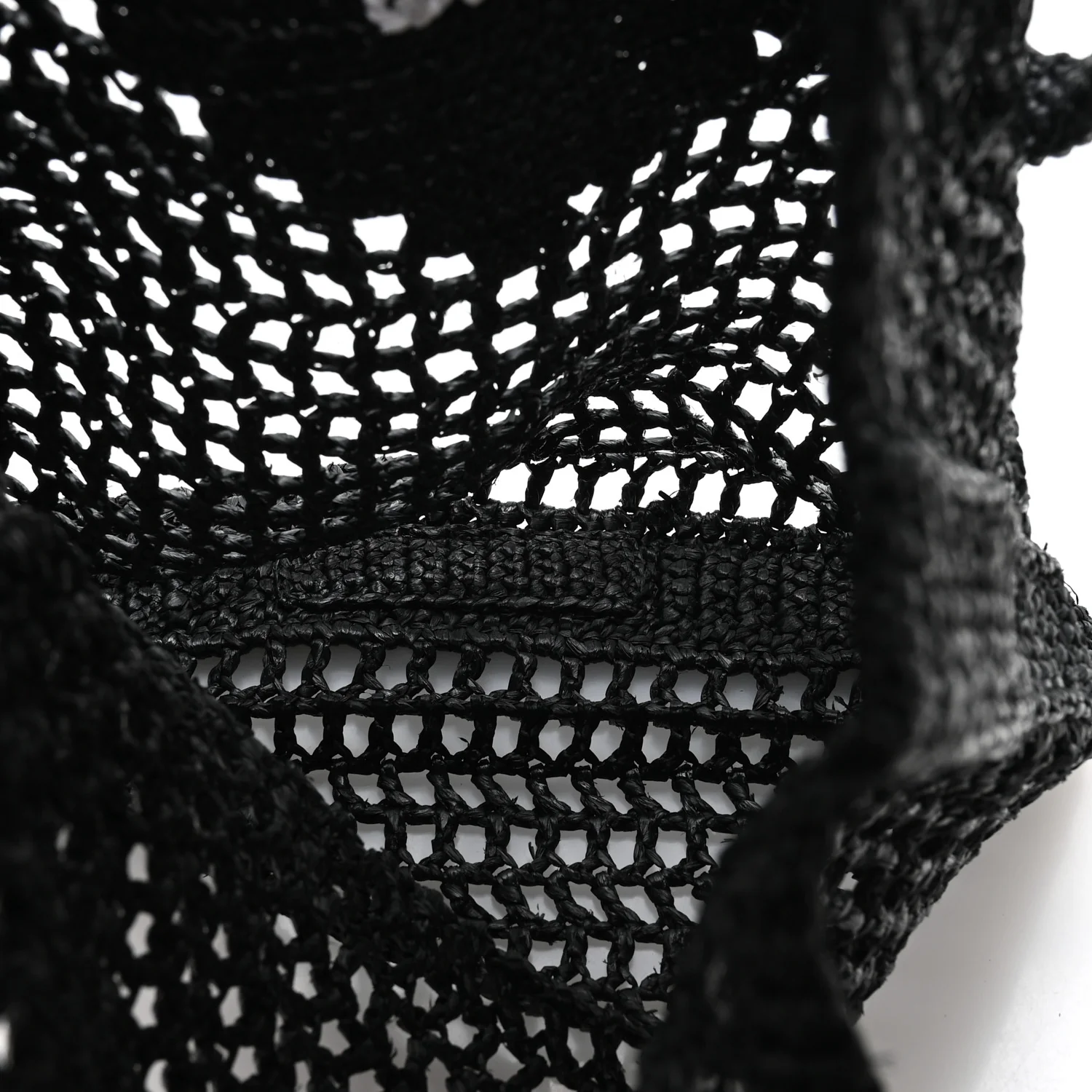 Yarn Raffia Effect Crochet Logo Embroidered Tote Bag Black - Image 5