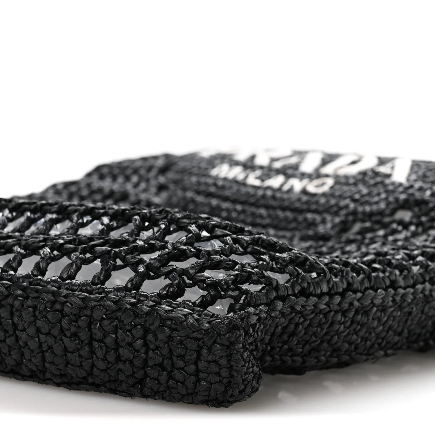 Yarn Raffia Effect Crochet Logo Embroidered Tote Bag Black - Image 9