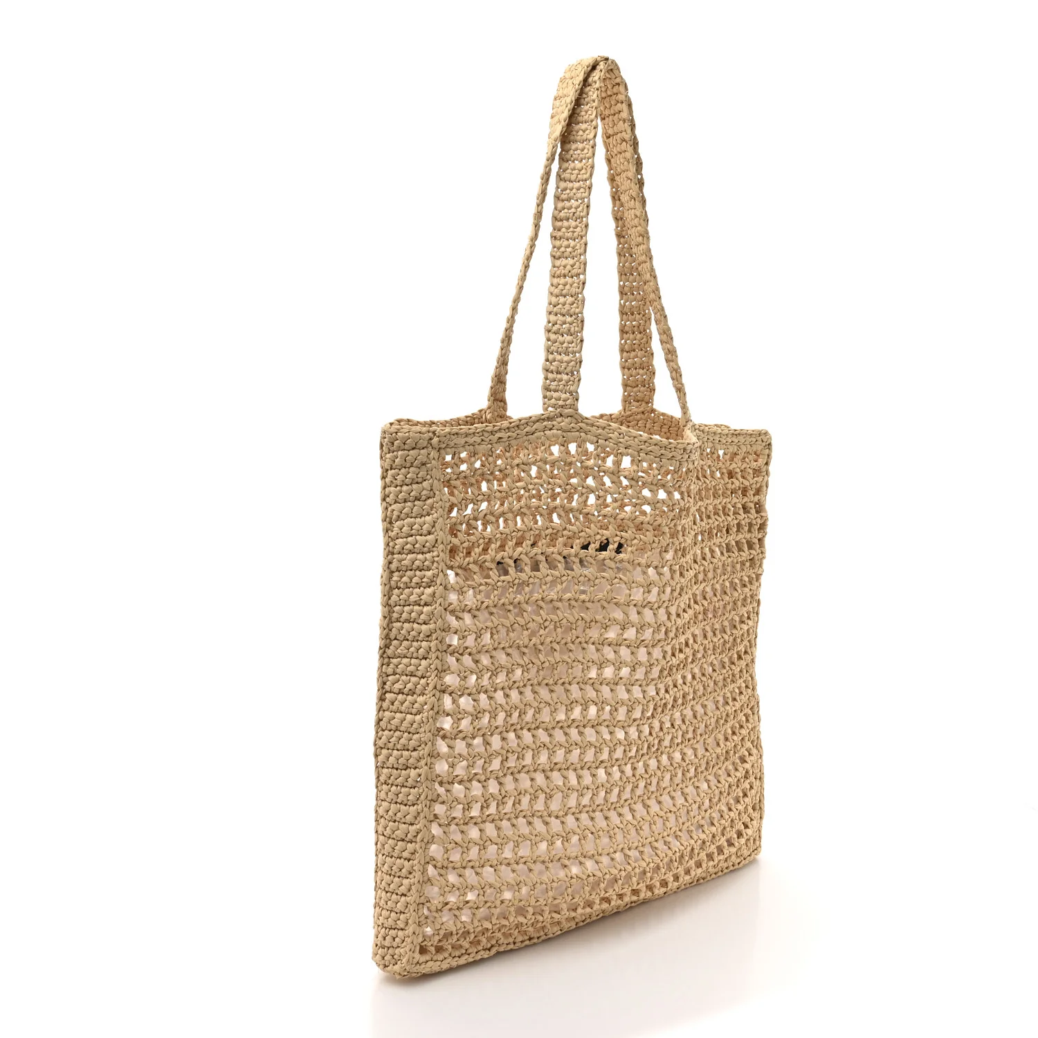 Yarn Raffia Effect Crochet Logo Embroidered Tote Bag Naturale - Image 2