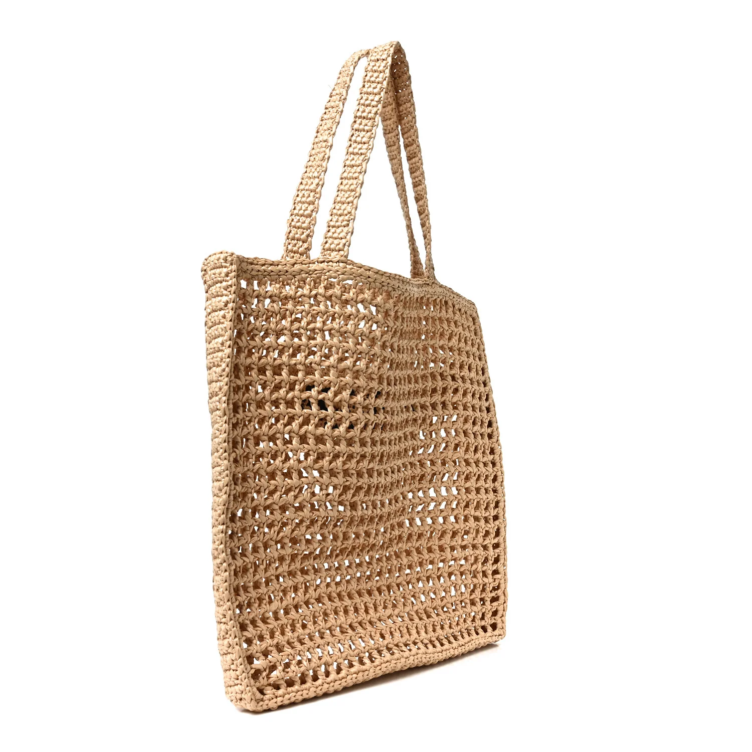 Yarn Raffia Effect Crochet Logo Embroidered Tote Bag Naturale - Image 3