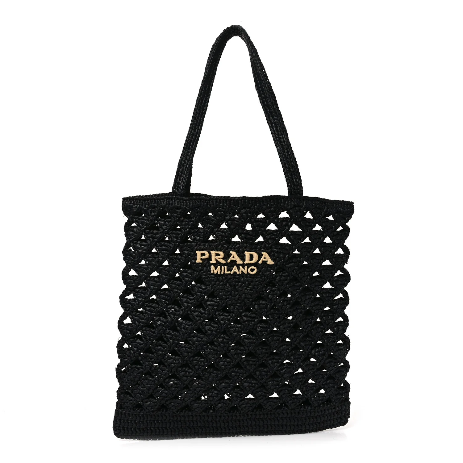 Yarn Raffia Effect Embroidered Logo Tote Black
