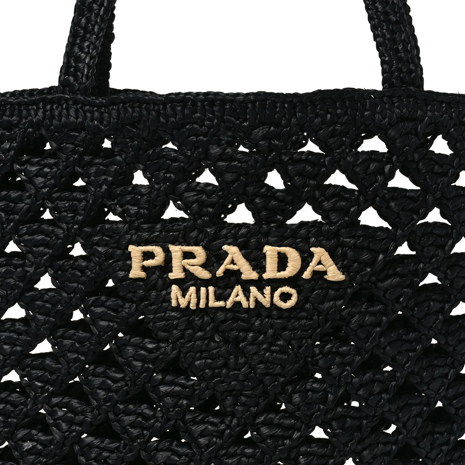 Yarn Raffia Effect Embroidered Logo Tote Black - Image 6