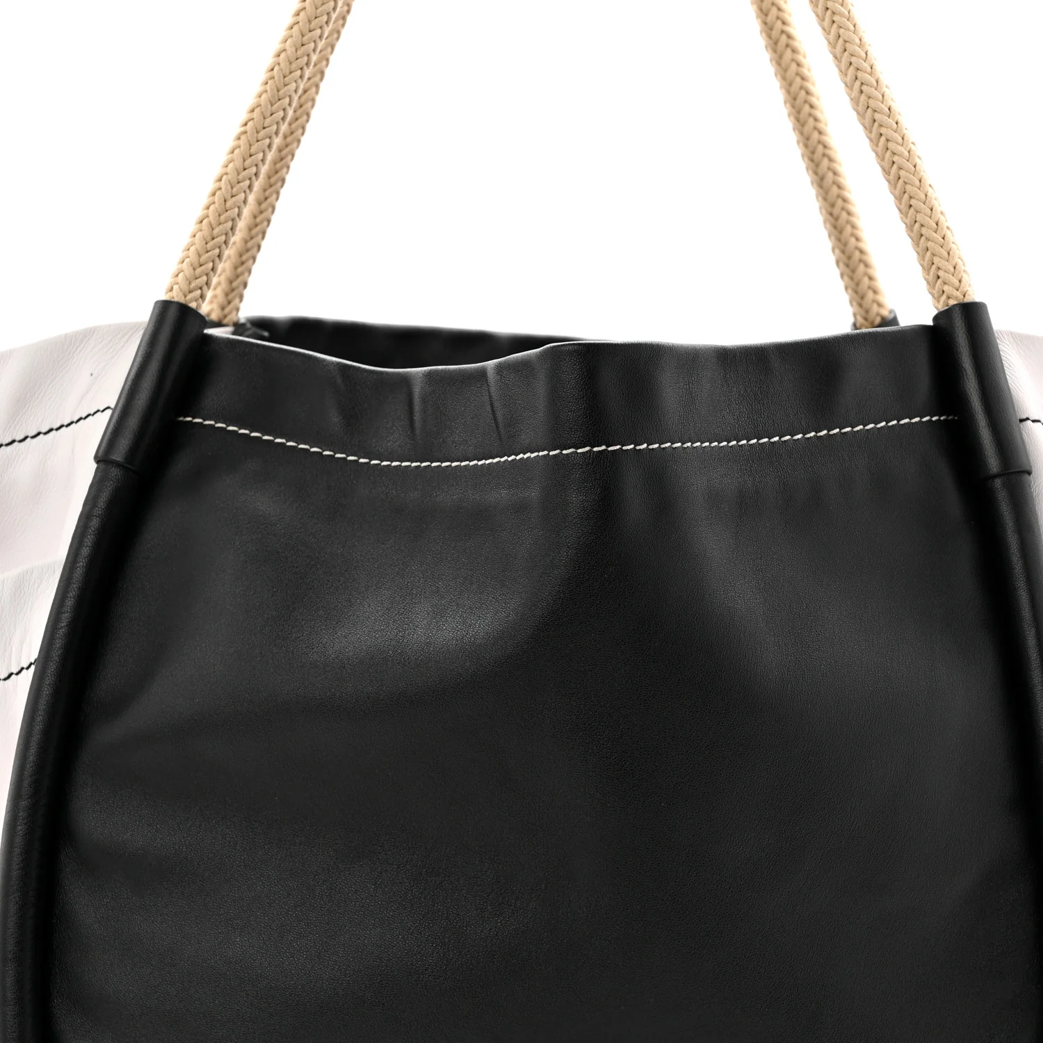 Nappa Colorblock Large Side Pockets Tote Black White - Image 7