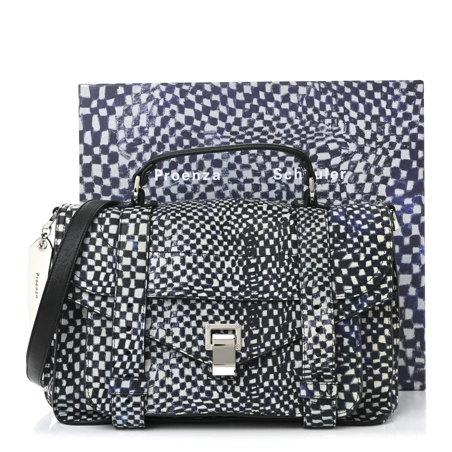 X HARMONY KORINE Calfskin PS1 Check Success Medium Satchel Blue - Image 10