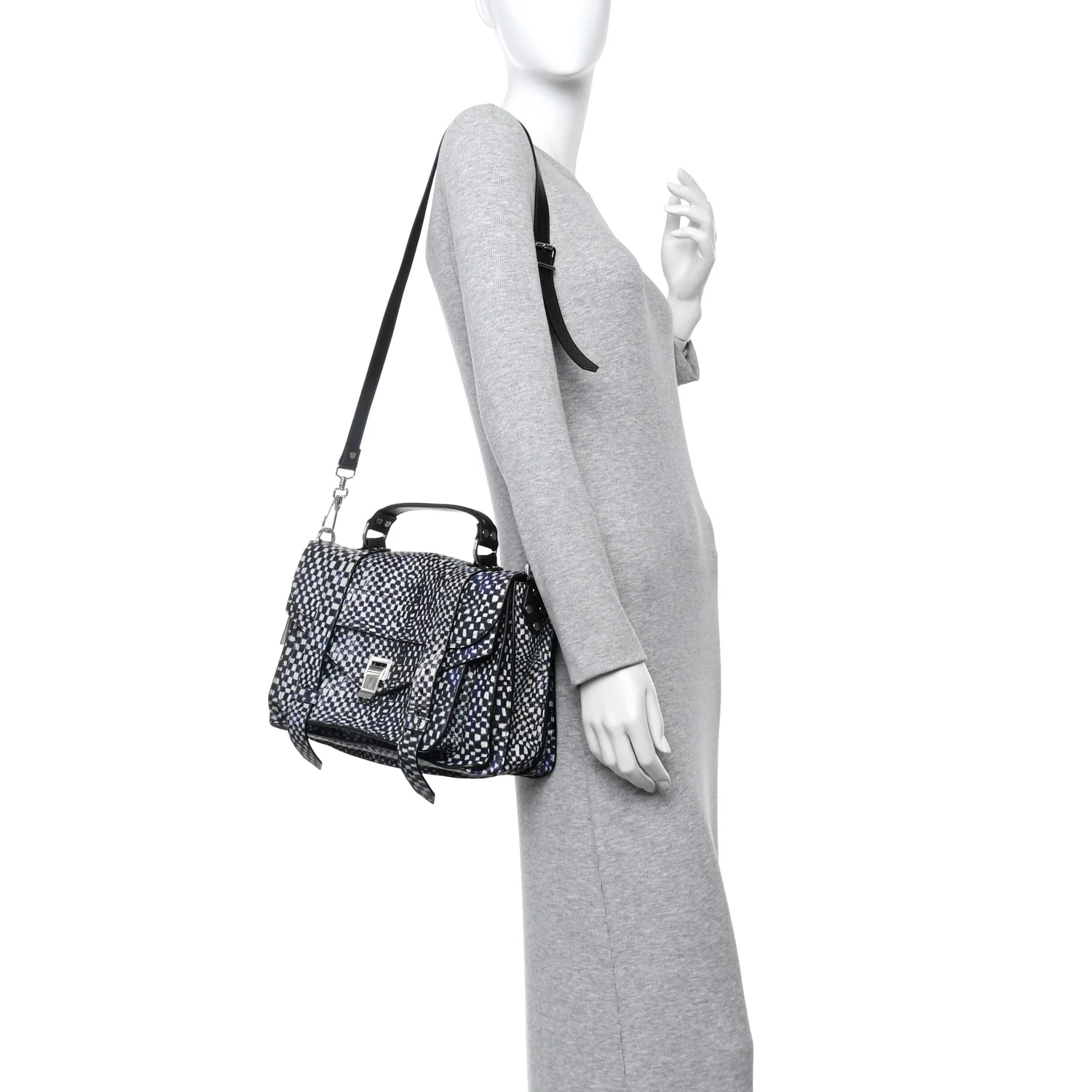X HARMONY KORINE Calfskin PS1 Check Success Medium Satchel Blue - Image 2
