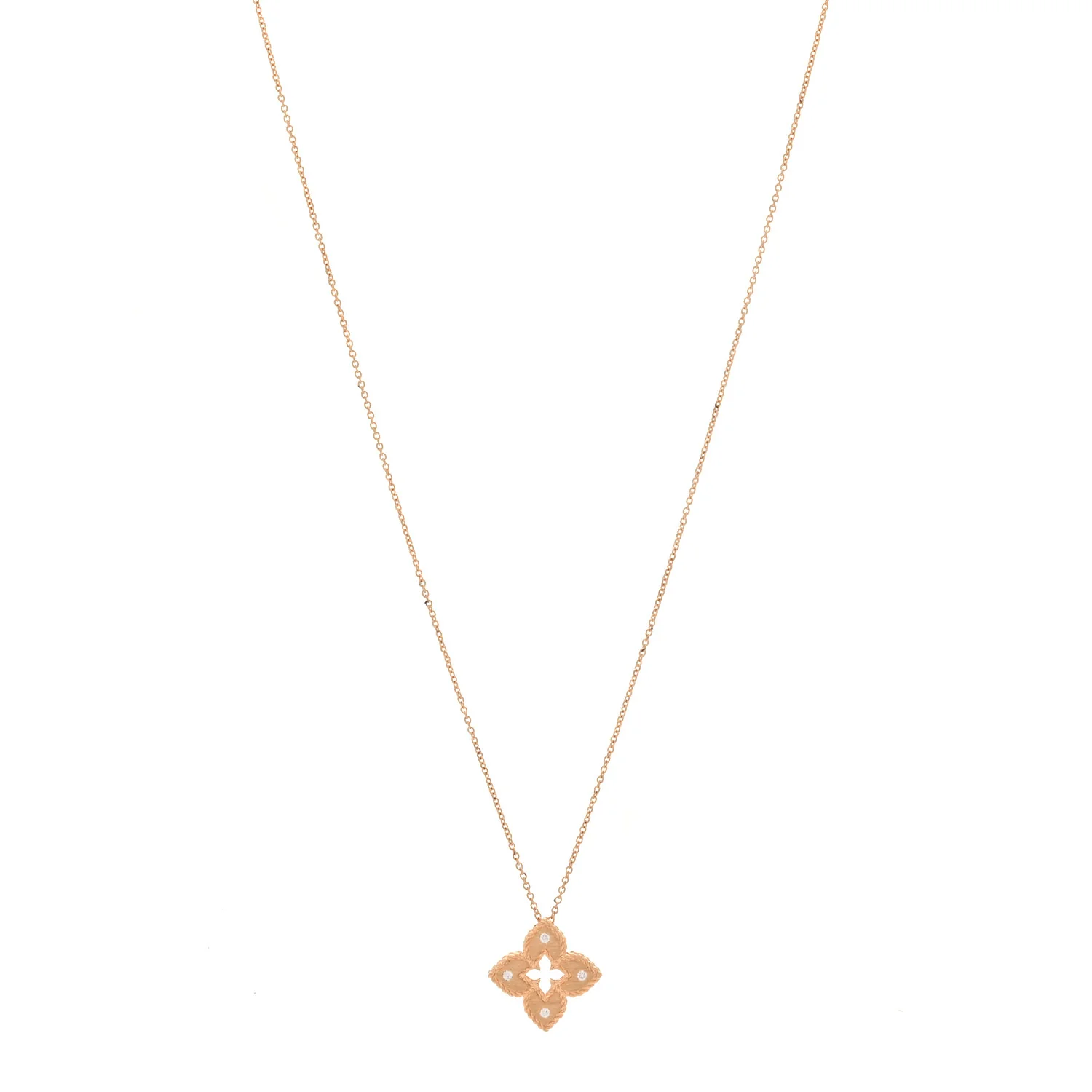18K Rose Gold Diamond Petite Venetian Princess Flower Pendant Necklace