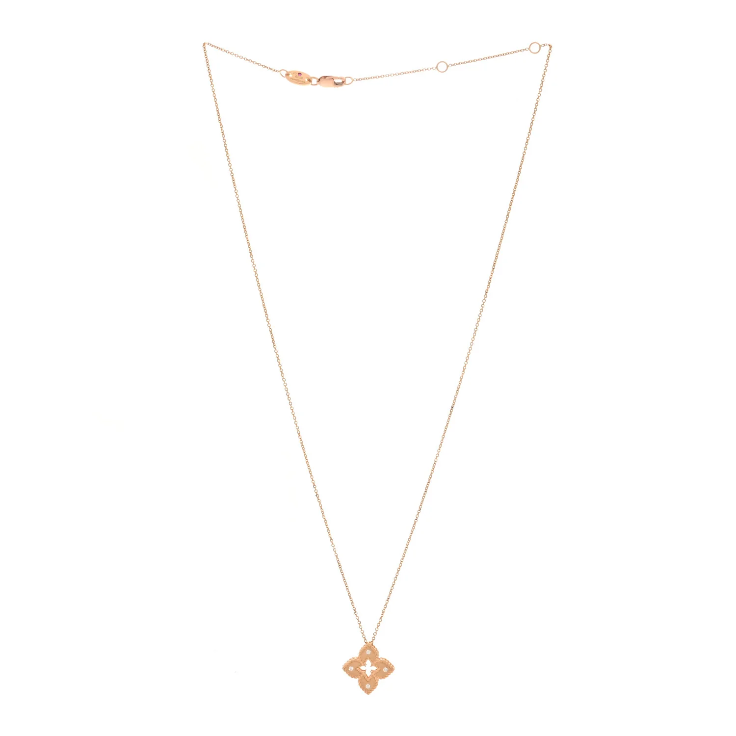 18K Rose Gold Diamond Petite Venetian Princess Flower Pendant Necklace - Image 3