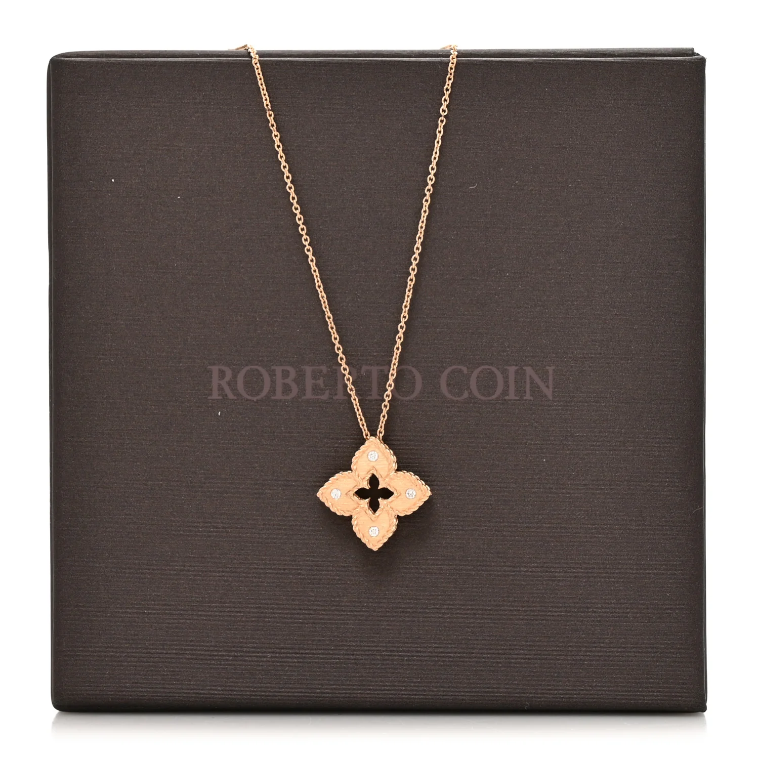 18K Rose Gold Diamond Petite Venetian Princess Flower Pendant Necklace - Image 7