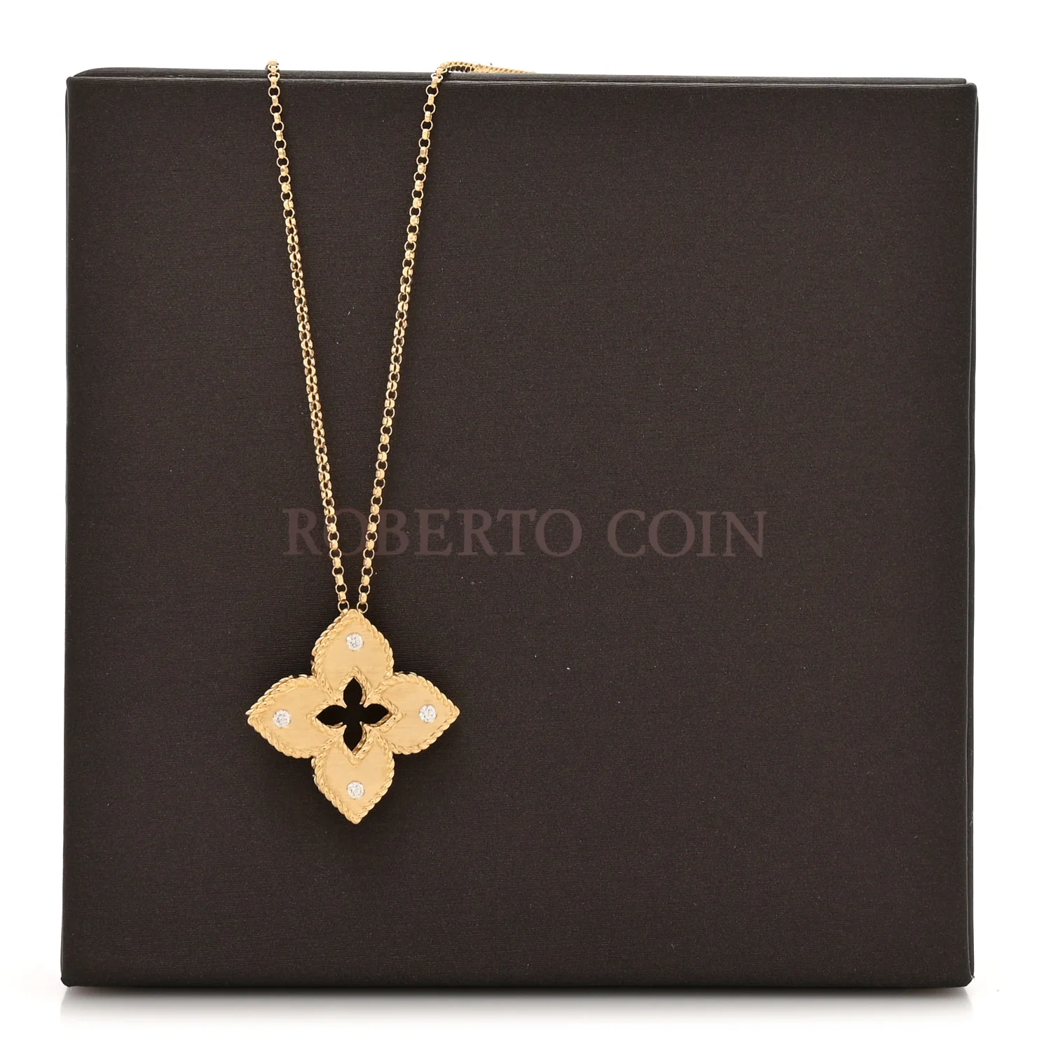 18K Yellow Gold Diamond Medium Venetian Princess Flower Pendant Necklace - Image 6