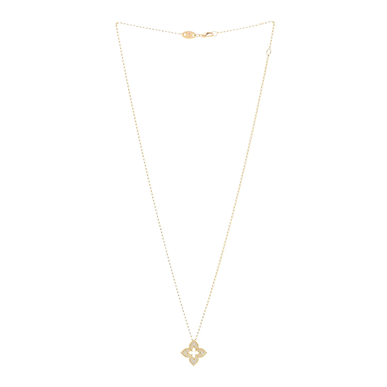 18K Yellow Gold Diamond Small Venetian Princess Flower Pave Pendant Necklace - Image 3