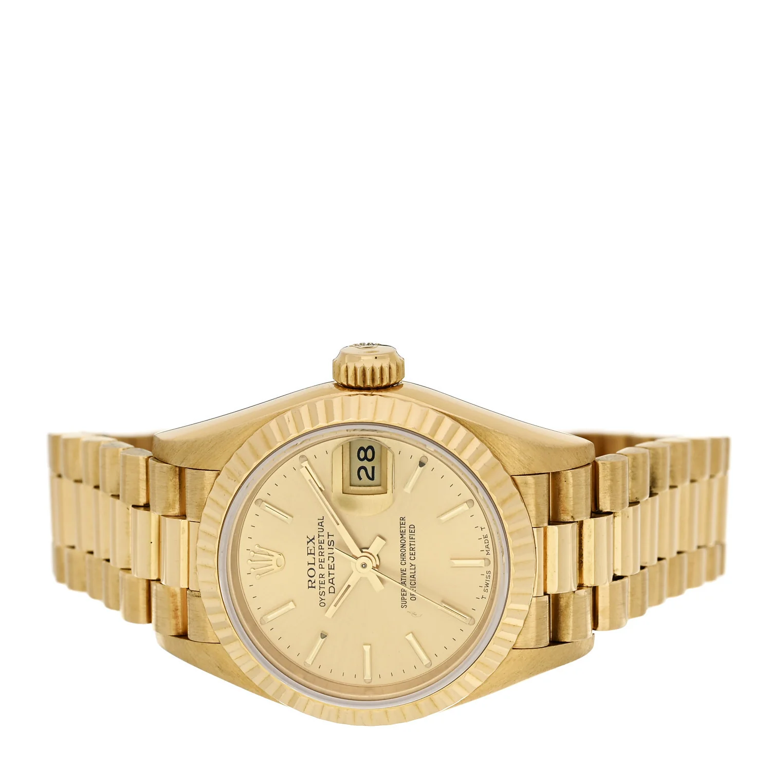 18K Yellow Gold 26mm Oyster Perpetual Datejust President Watch Champagne 69178 - Image 2