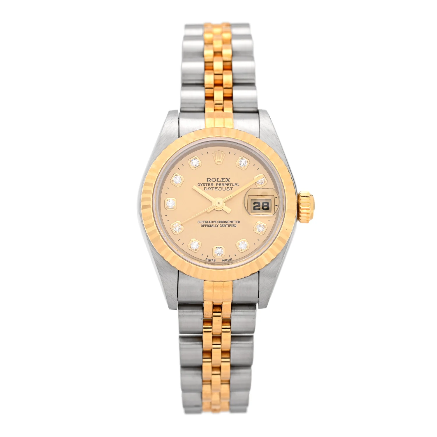 Stainless Steel 18K Yellow Gold Diamond 26mm Oyster Perpetual Datejust Watch Champagne 79173