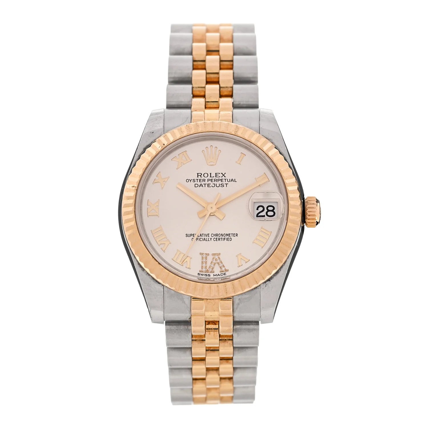 Stainless Steel 18K Yellow Gold Diamond 31mm Oyster Perpetual Datejust Watch Silver Roman 178273
