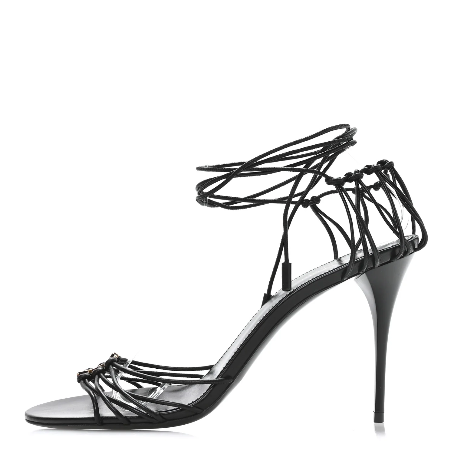Calfskin Babylone 90 Ankle Wrap Sandals 40 Black
