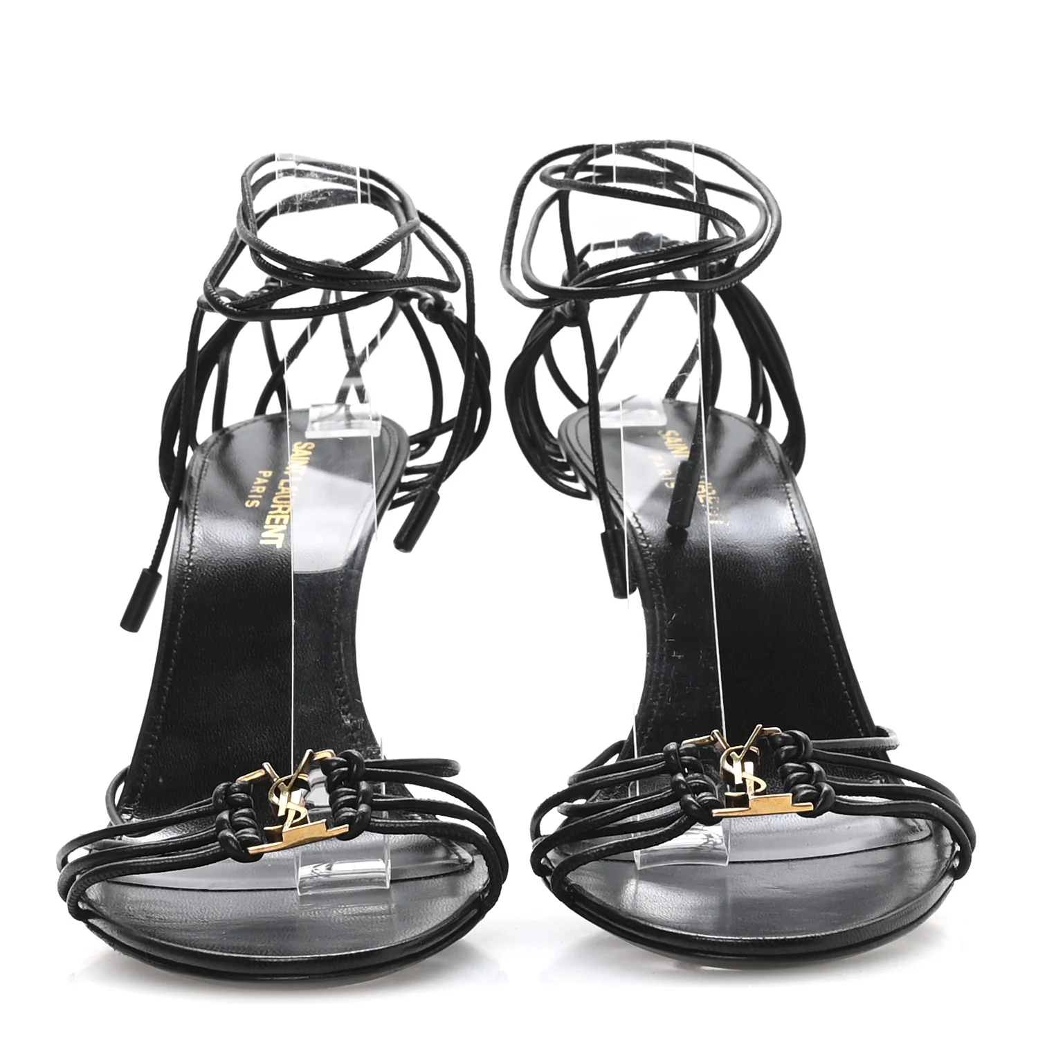 Calfskin Babylone 90 Ankle Wrap Sandals 40 Black - Image 3