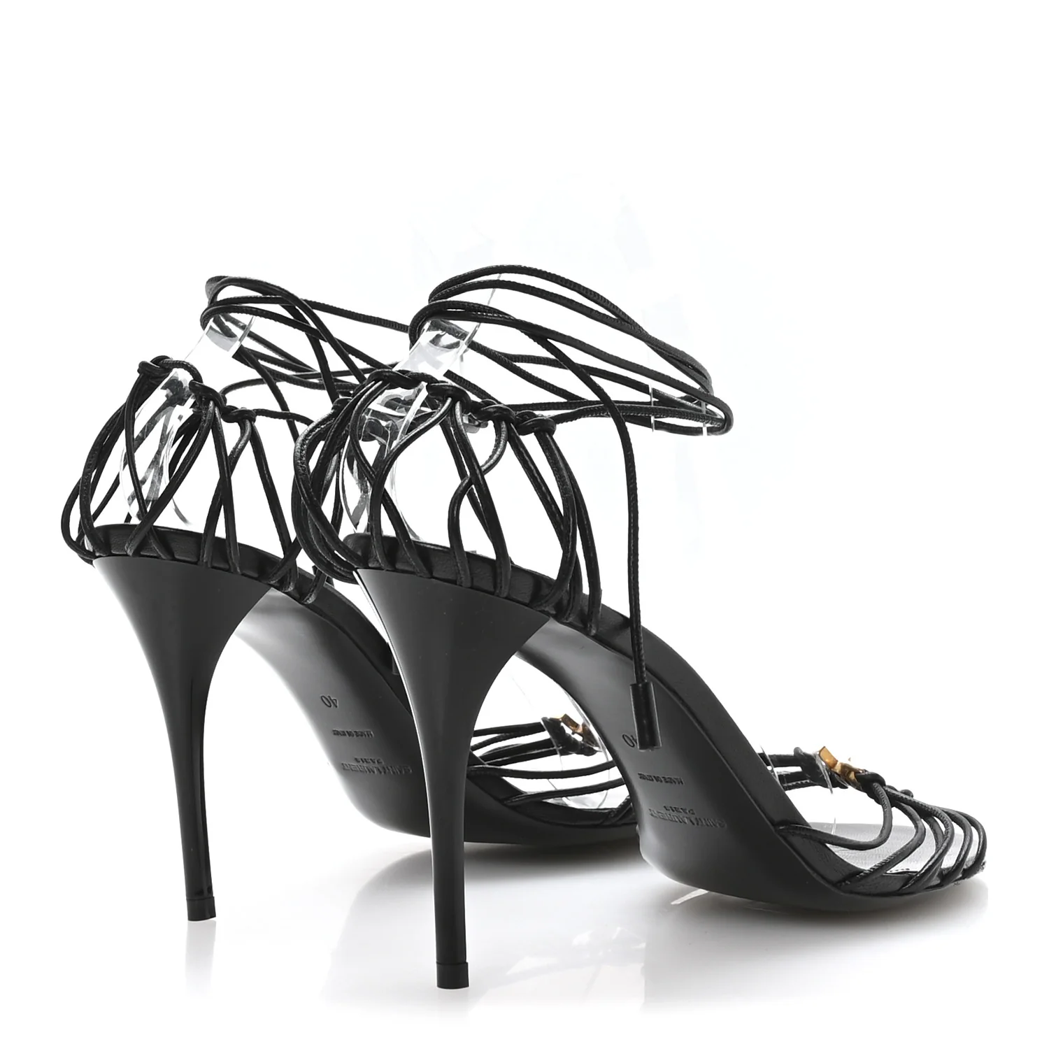 Calfskin Babylone 90 Ankle Wrap Sandals 40 Black - Image 5