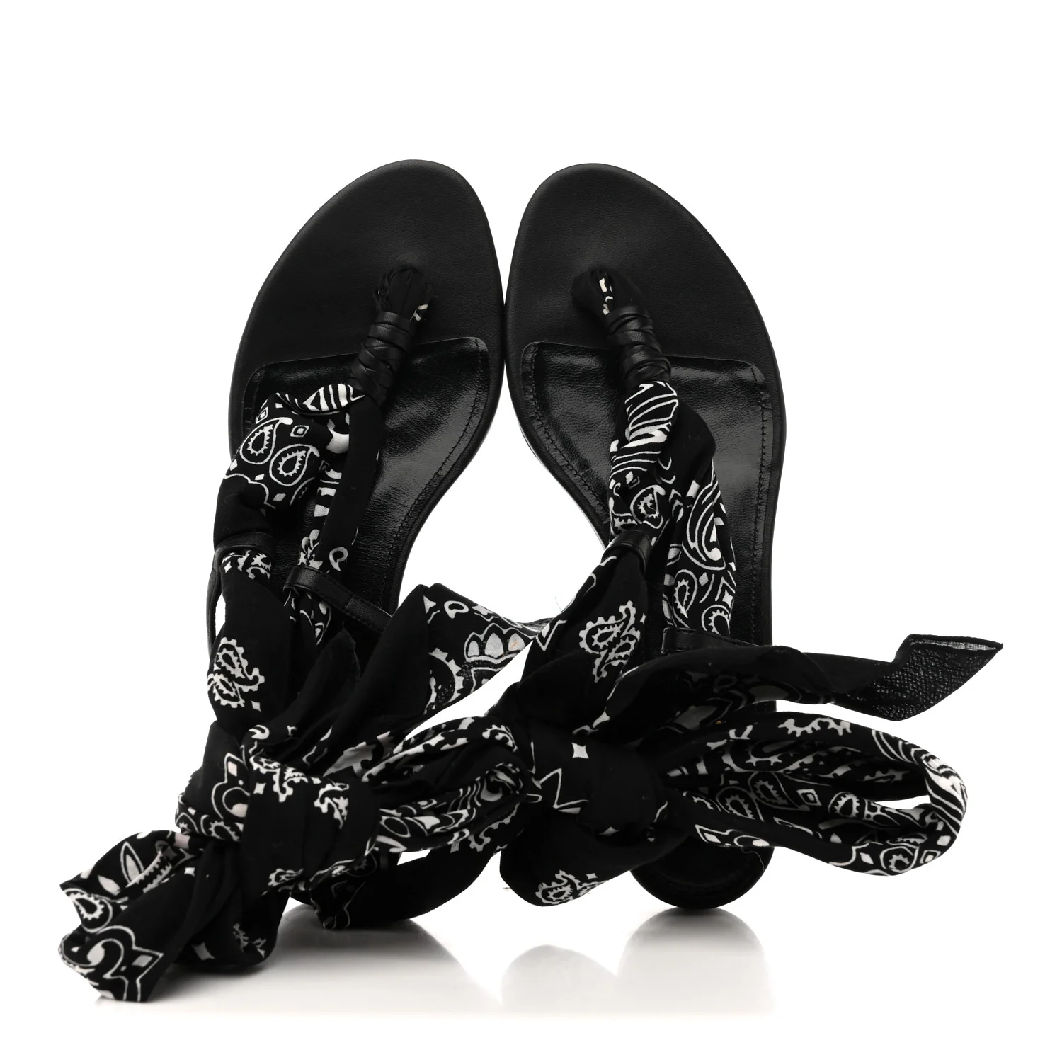 Calfskin Cotton Paisley Print Flat Sandals 37.5 Black - Image 2