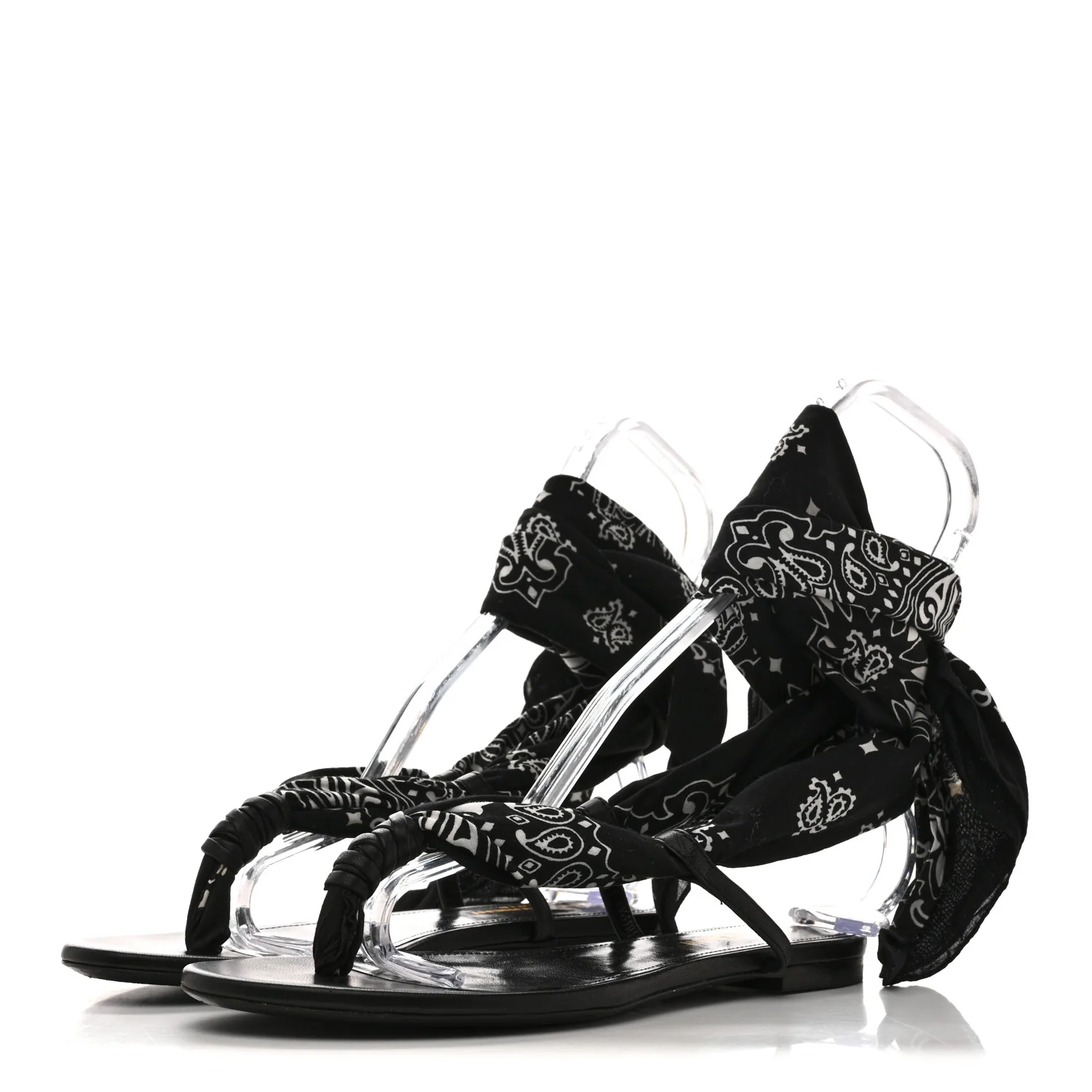Calfskin Cotton Paisley Print Flat Sandals 37.5 Black - Image 4