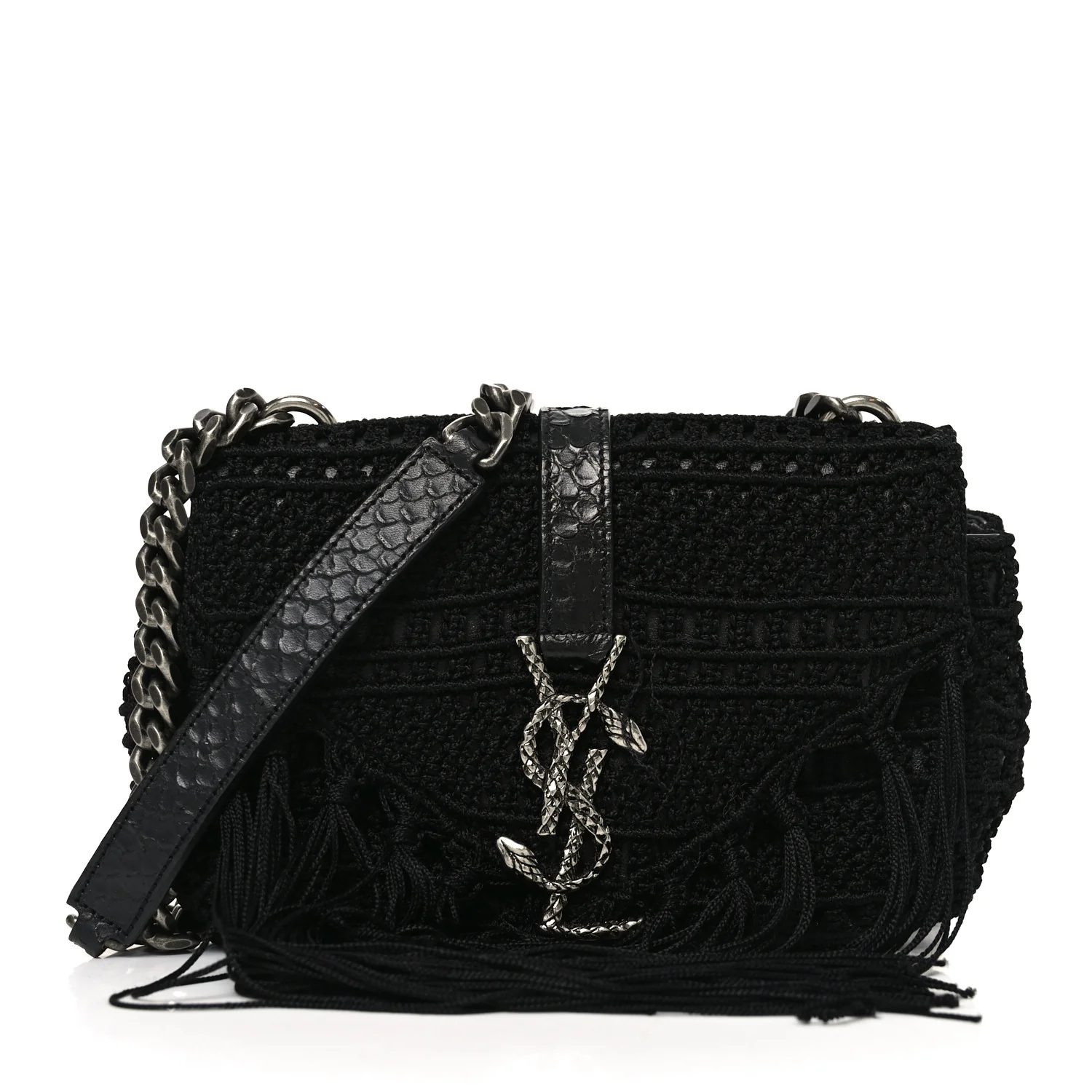 Calfskin Crochet Baby Monogram Chain Satchel Black