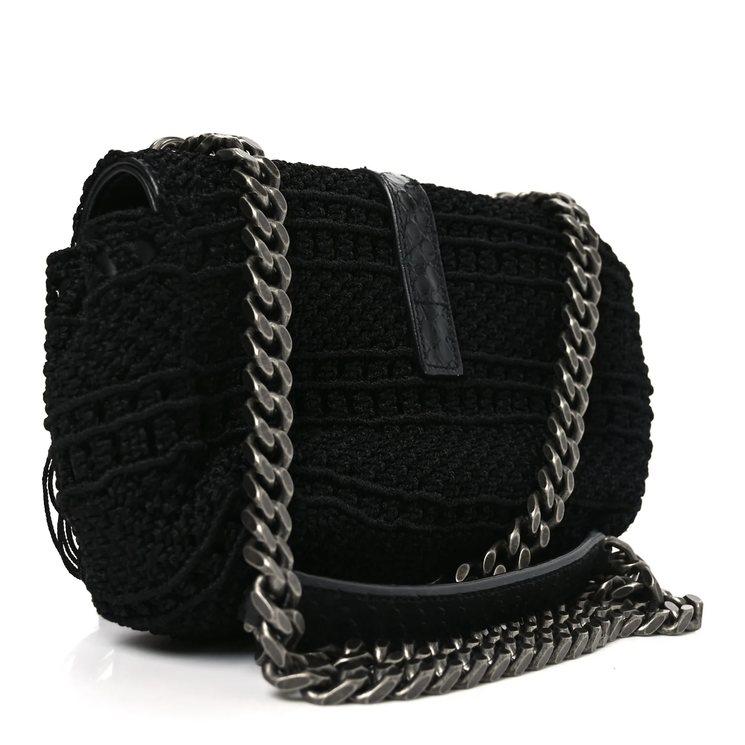 Calfskin Crochet Baby Monogram Chain Satchel Black - Image 3
