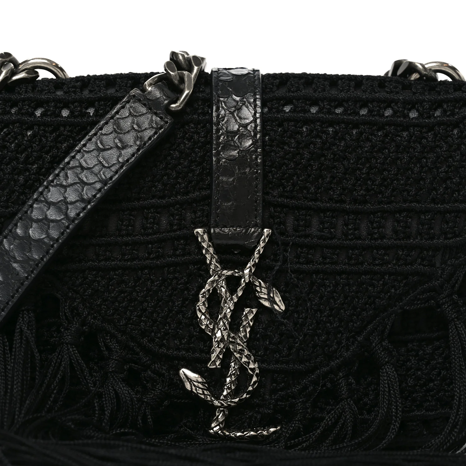 Calfskin Crochet Baby Monogram Chain Satchel Black - Image 8