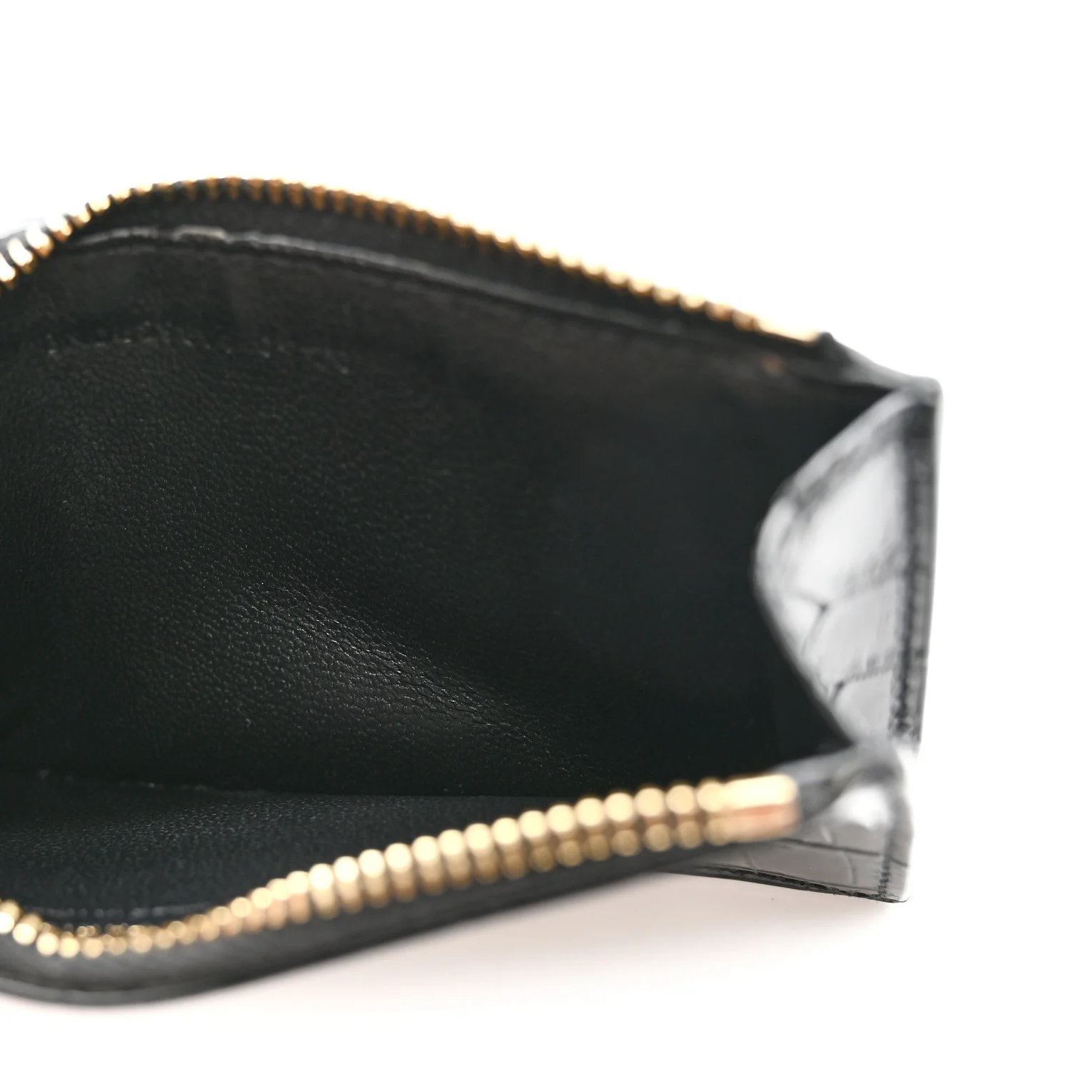 Calfskin Crocodile Embossed 5 Fragments Zip Pouch Card Holder Black - Image 5