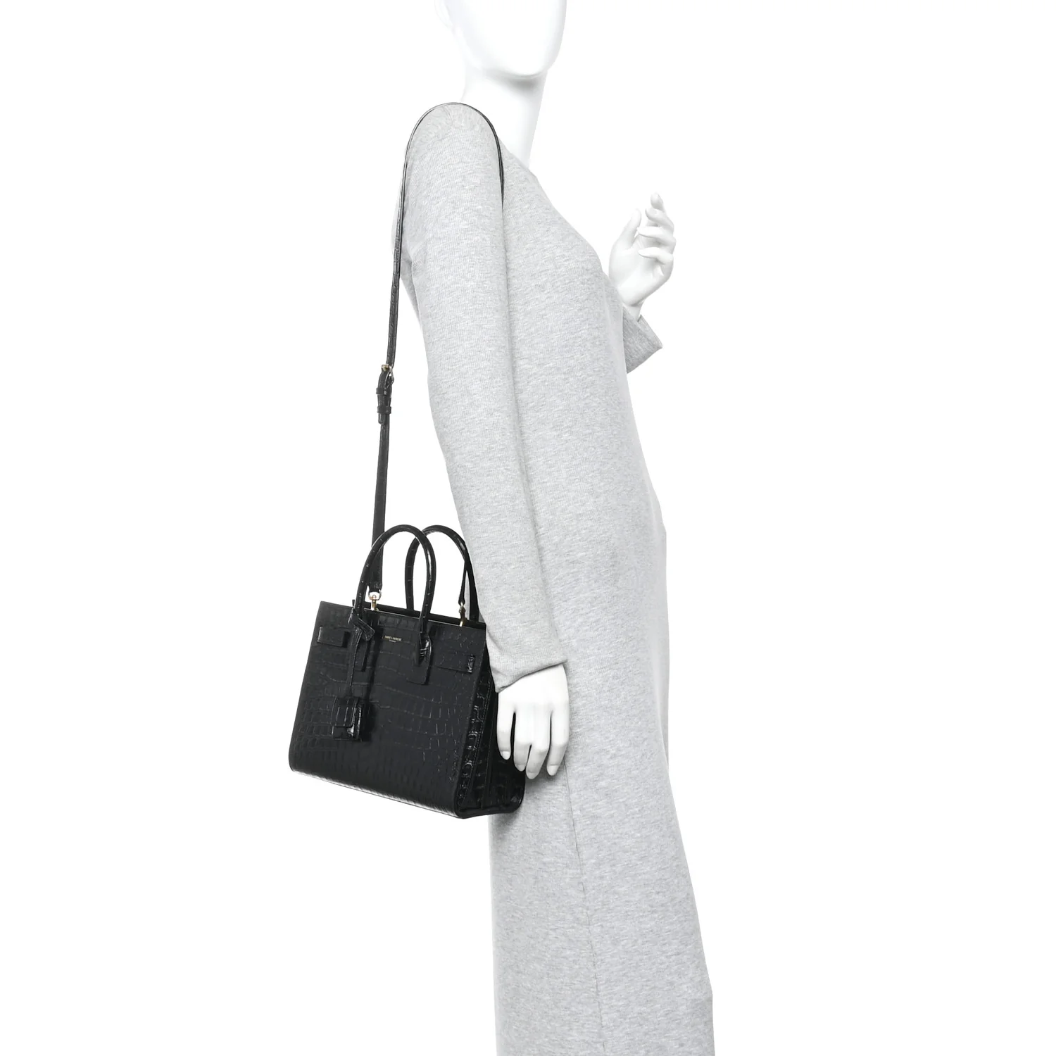 Calfskin Crocodile Embossed Baby Sac De Jour Black - Image 2