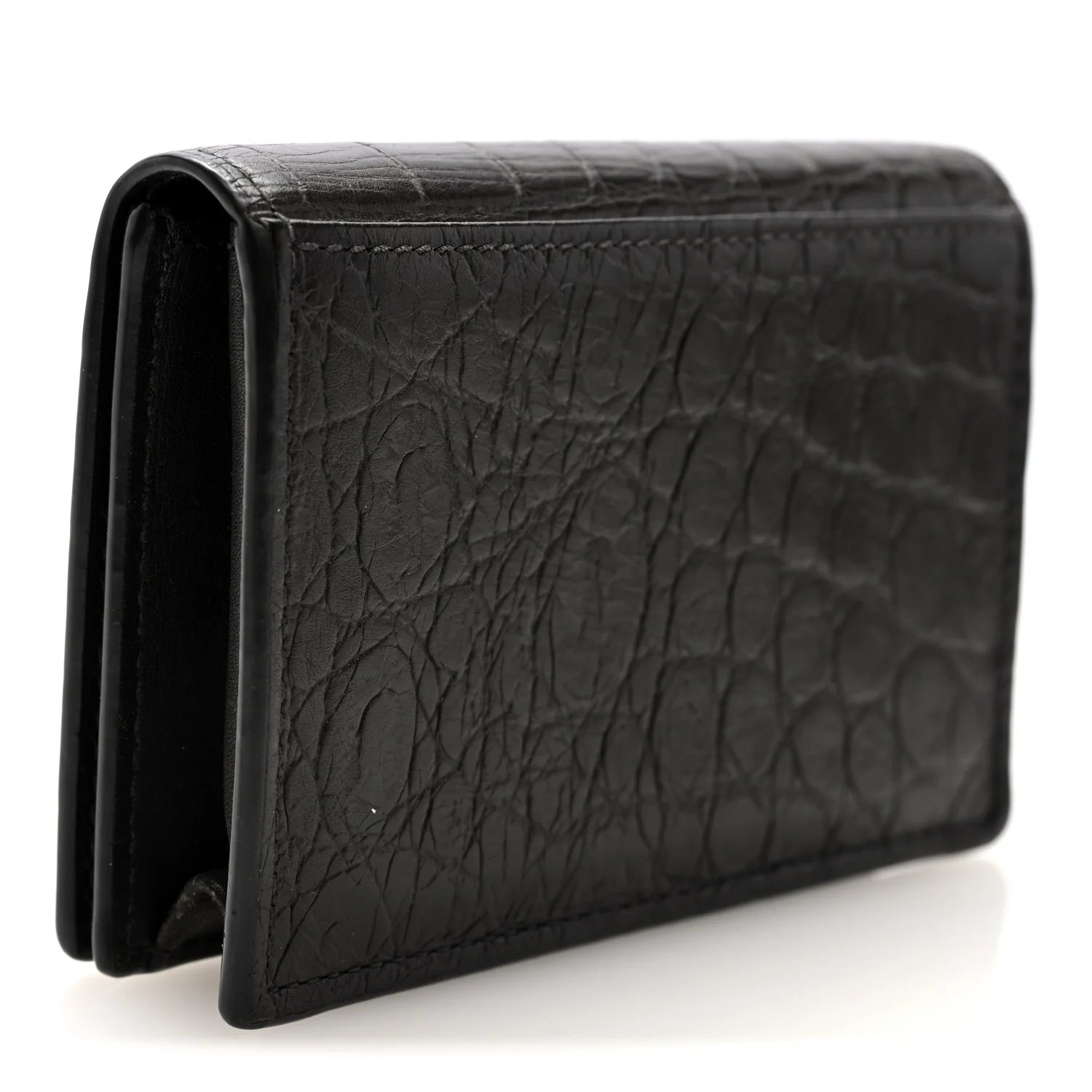 Calfskin Crocodile Embossed Business Card Case Coal - Image 3