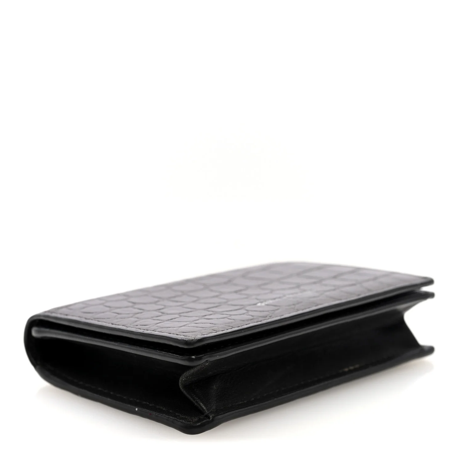 Calfskin Crocodile Embossed Business Card Case Coal - Image 4