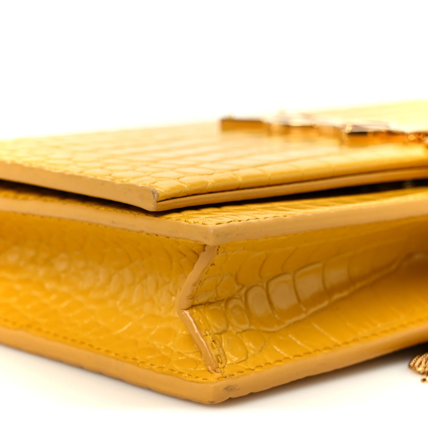 Calfskin Crocodile Embossed Kate Monogram Tassel Chain Wallet Saffron - Image 8