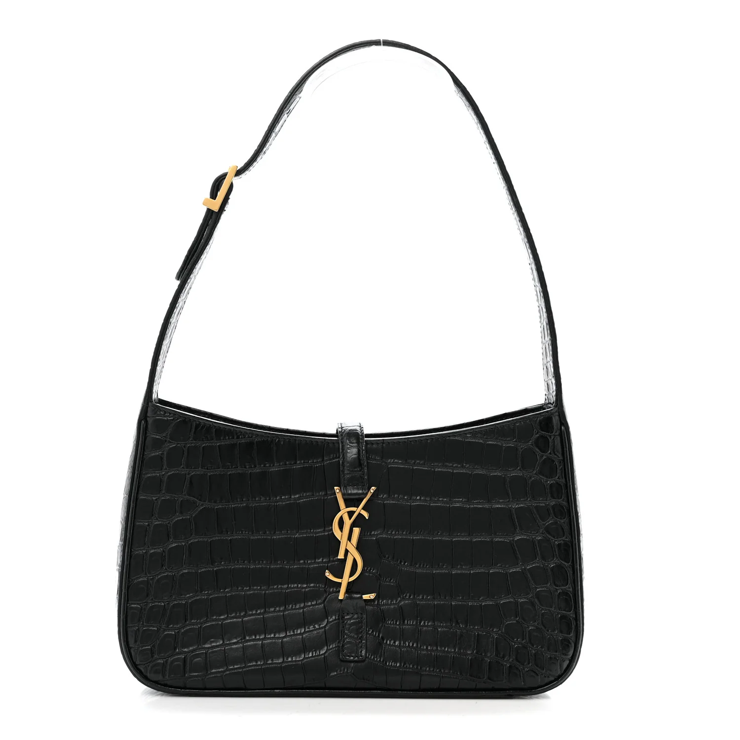 Calfskin Crocodile Embossed Le 5 A 7 Hobo Black