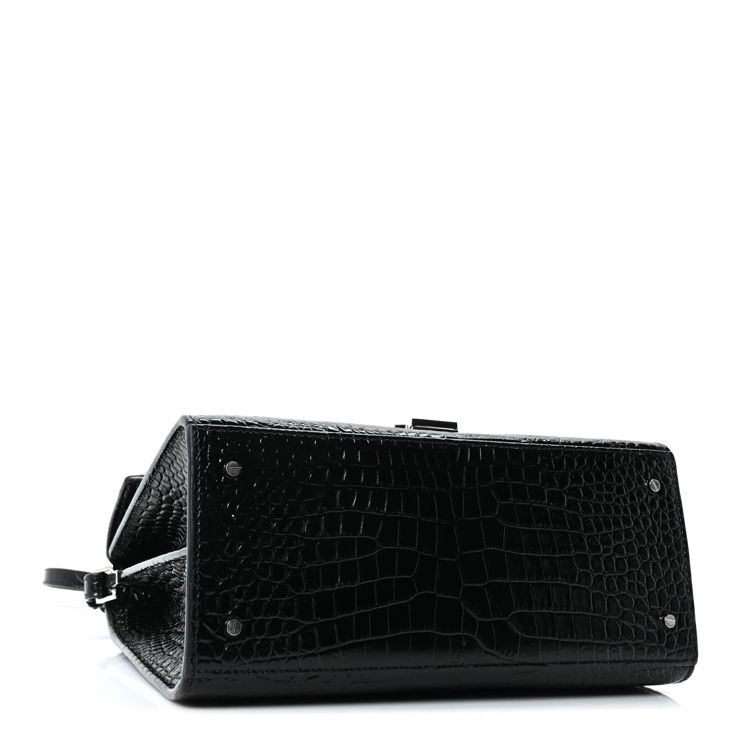 Calfskin Crocodile Embossed Medium Classic Monogram Cassandra Top Handle Black Rouge Legion - Image 4