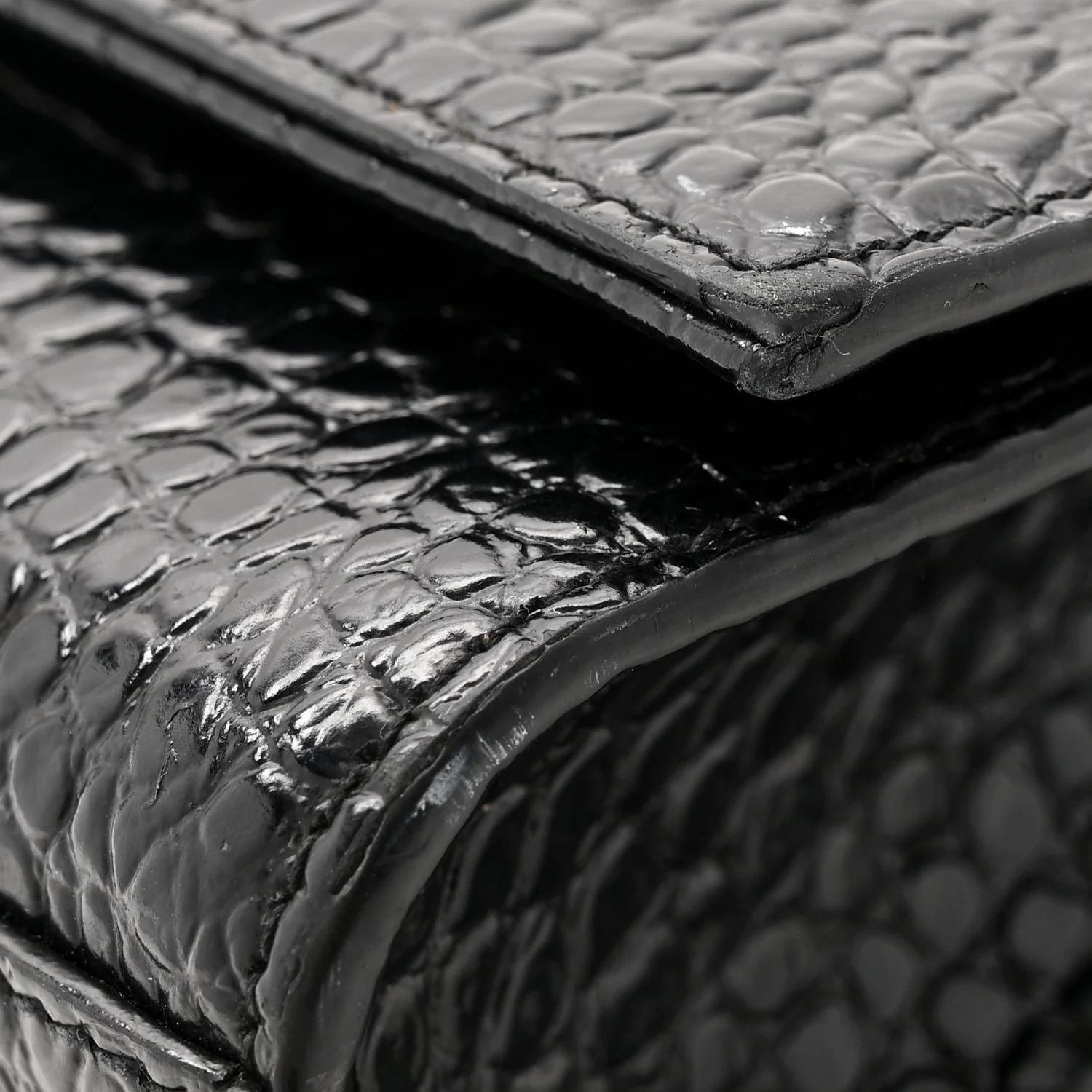 Calfskin Crocodile Embossed Medium Classic Monogram Kate Tassel Satchel Black - Image 12