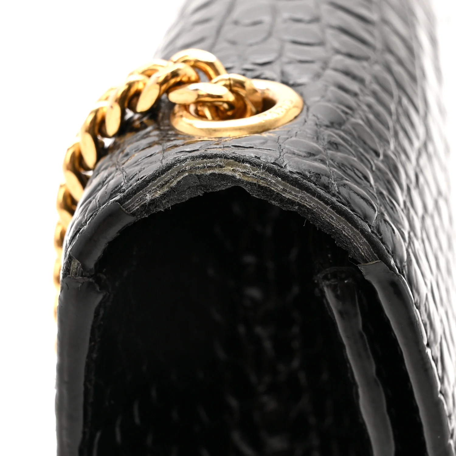 Calfskin Crocodile Embossed Medium Classic Monogram Kate Tassel Satchel Black - Image 14