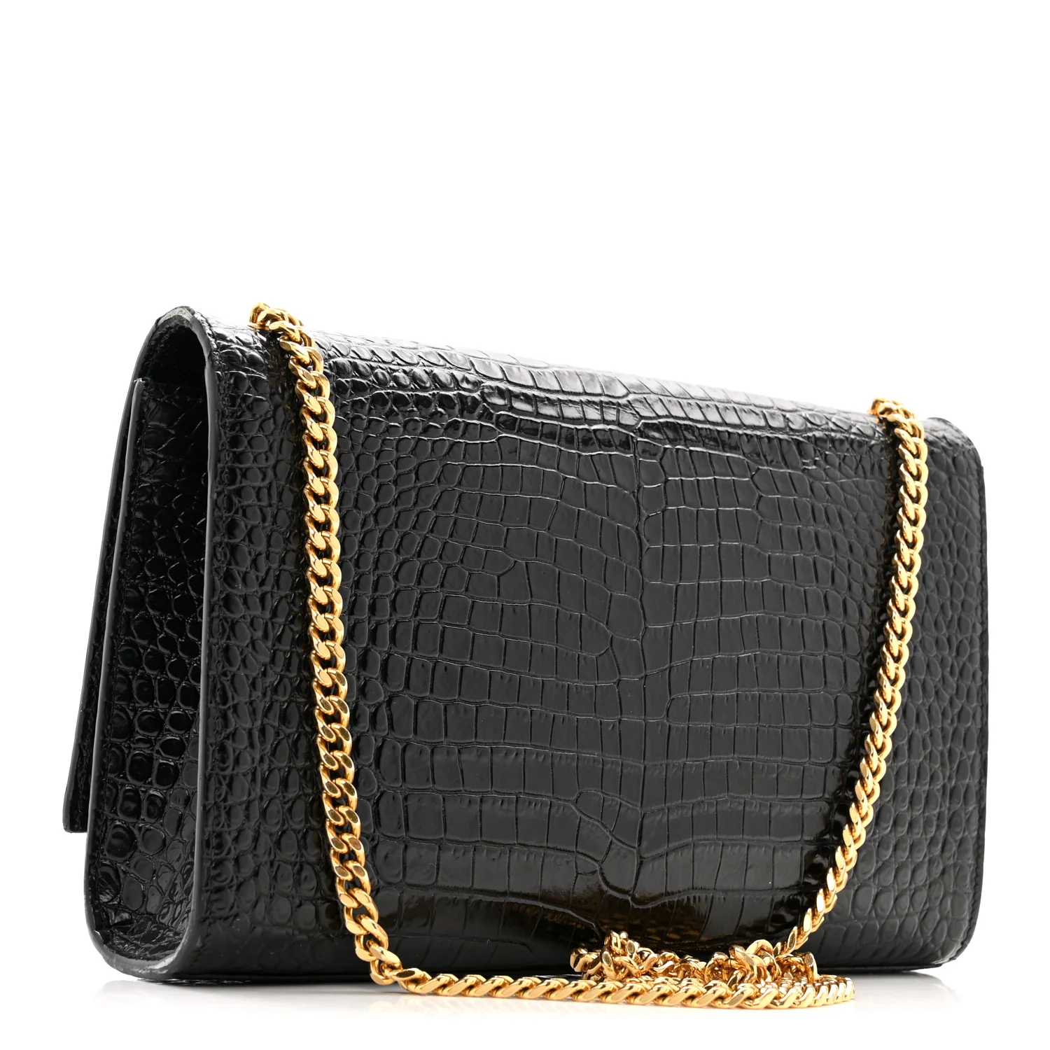 Calfskin Crocodile Embossed Medium Classic Monogram Kate Tassel Satchel Black - Image 3