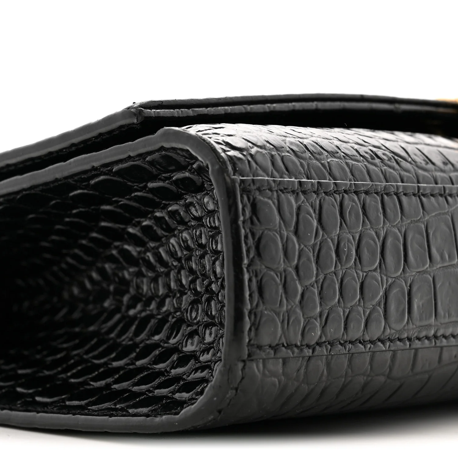 Calfskin Crocodile Embossed Medium Classic Monogram Kate Tassel Satchel Black - Image 9