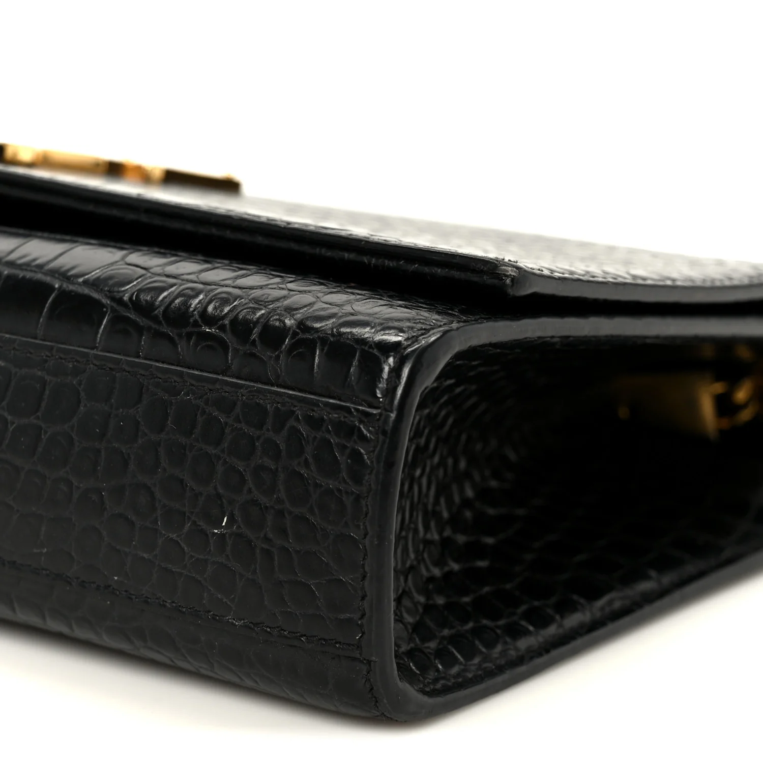 Calfskin Crocodile Embossed Medium Classic Monogram Kate Tassel Satchel Black - Image 10