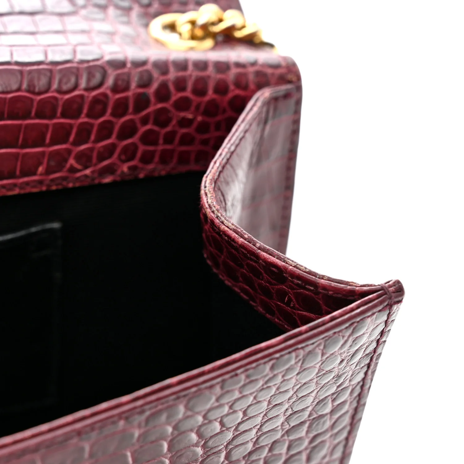 Calfskin Crocodile Embossed Medium Classic Monogram Kate Tassel Satchel Dark Red - Image 10