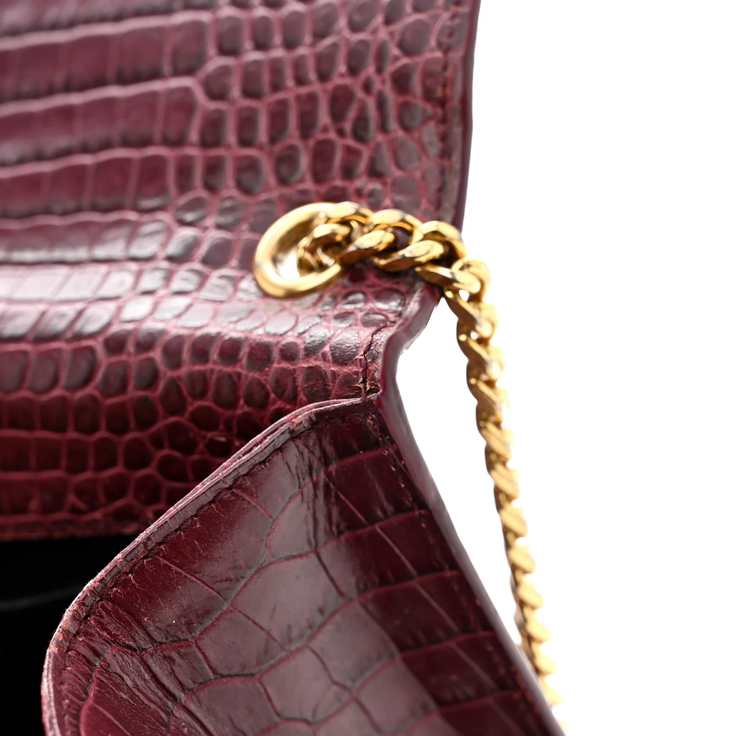 Calfskin Crocodile Embossed Medium Classic Monogram Kate Tassel Satchel Dark Red - Image 11