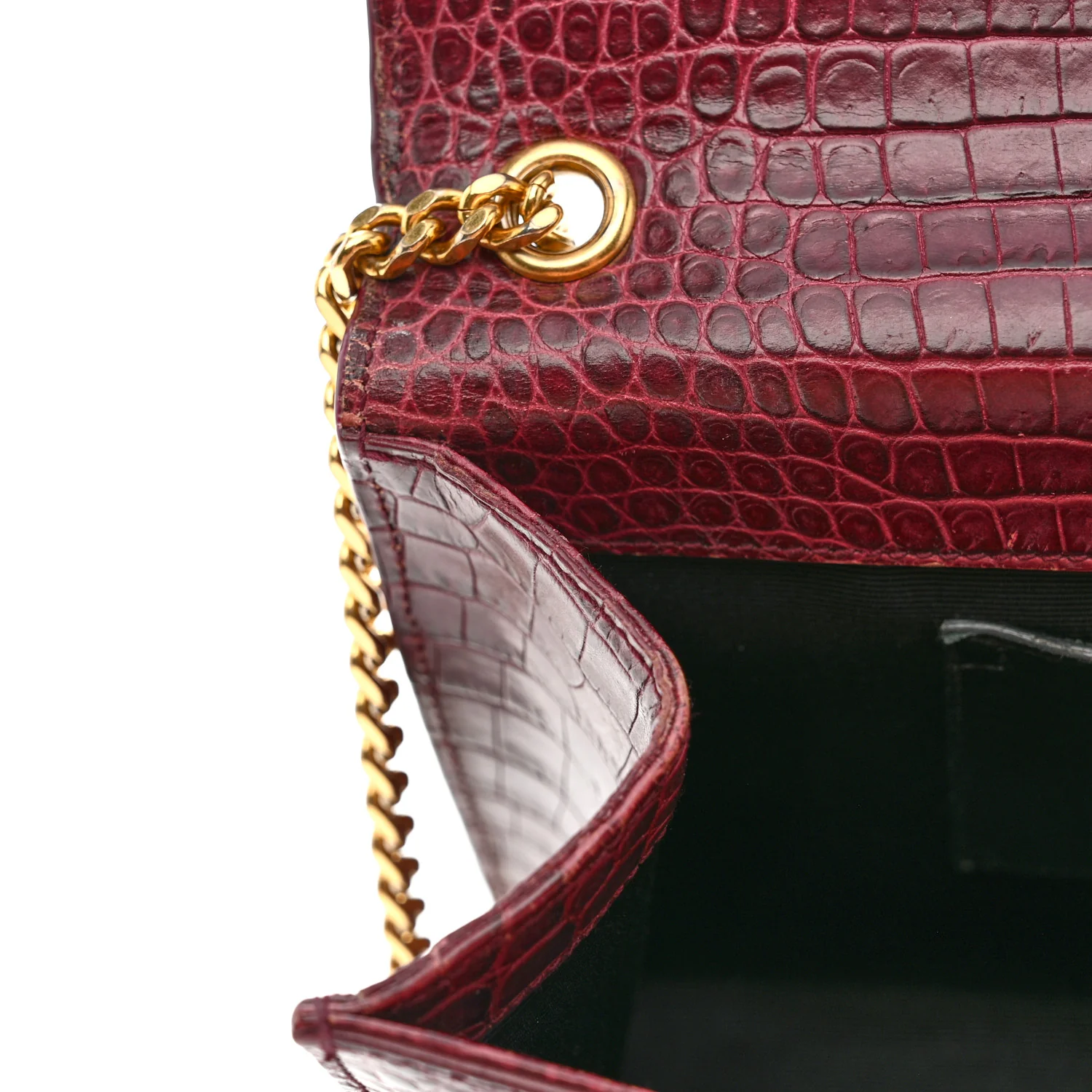 Calfskin Crocodile Embossed Medium Classic Monogram Kate Tassel Satchel Dark Red - Image 12