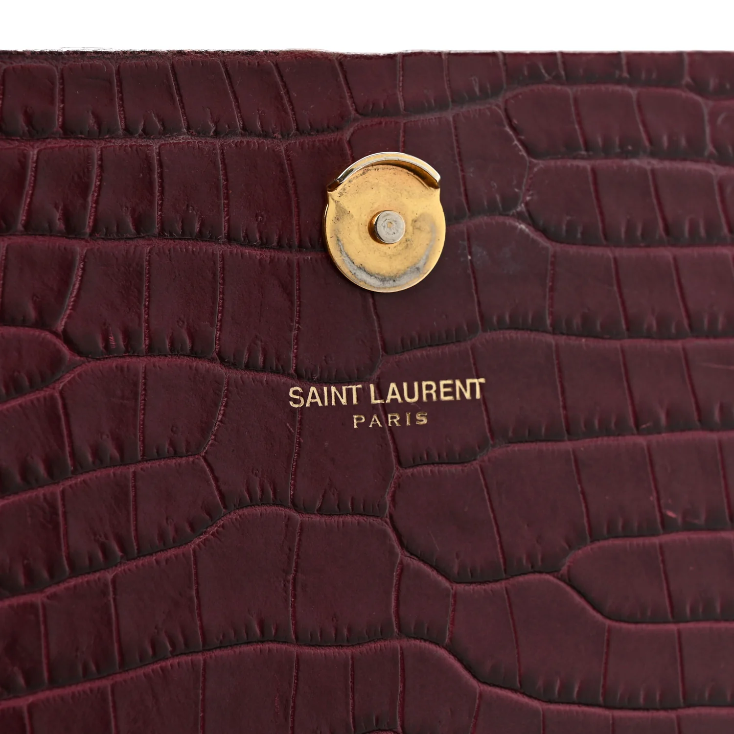 Calfskin Crocodile Embossed Medium Classic Monogram Kate Tassel Satchel Dark Red - Image 15