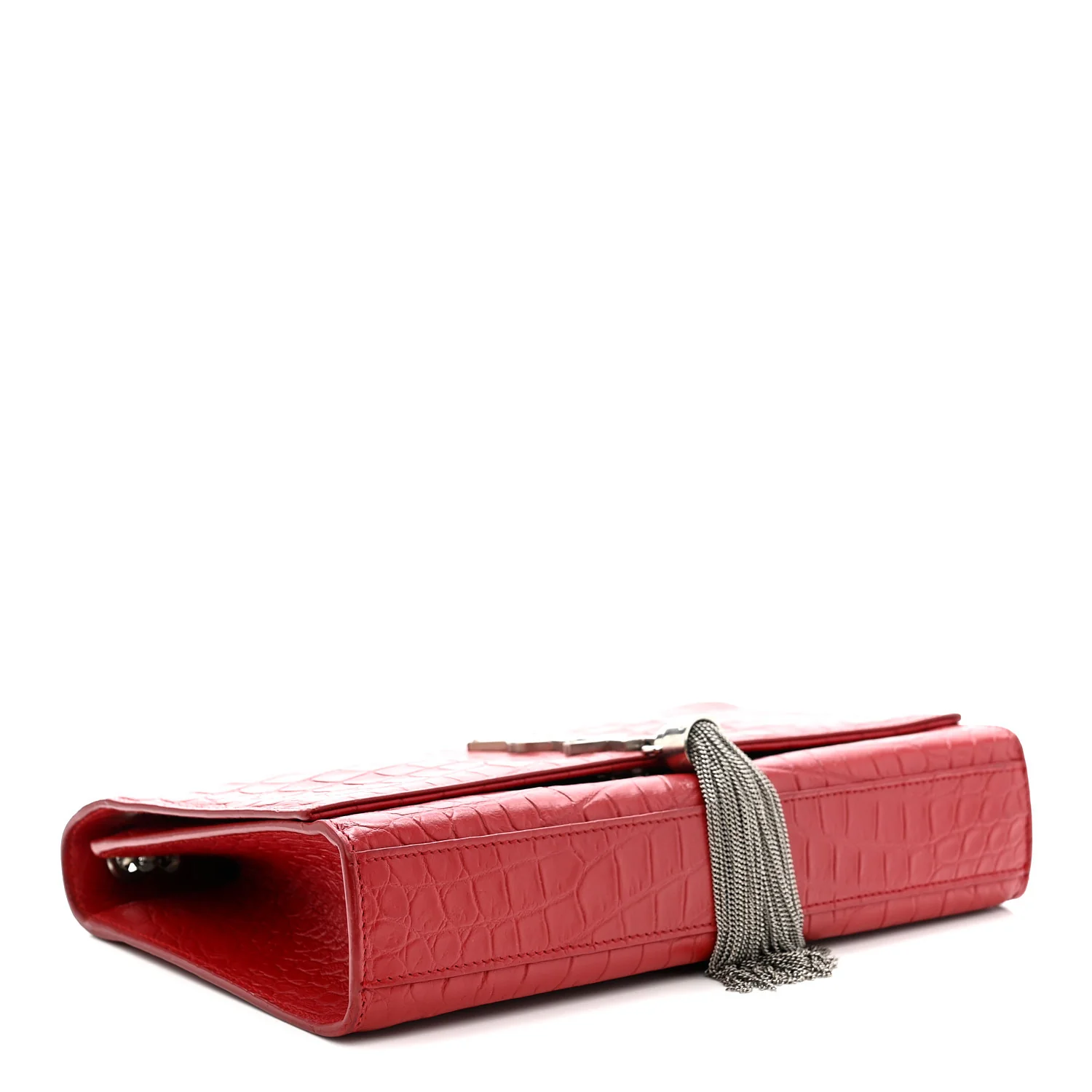 Calfskin Crocodile Embossed Medium Classic Monogram Kate Tassel Satchel New Red - Image 4