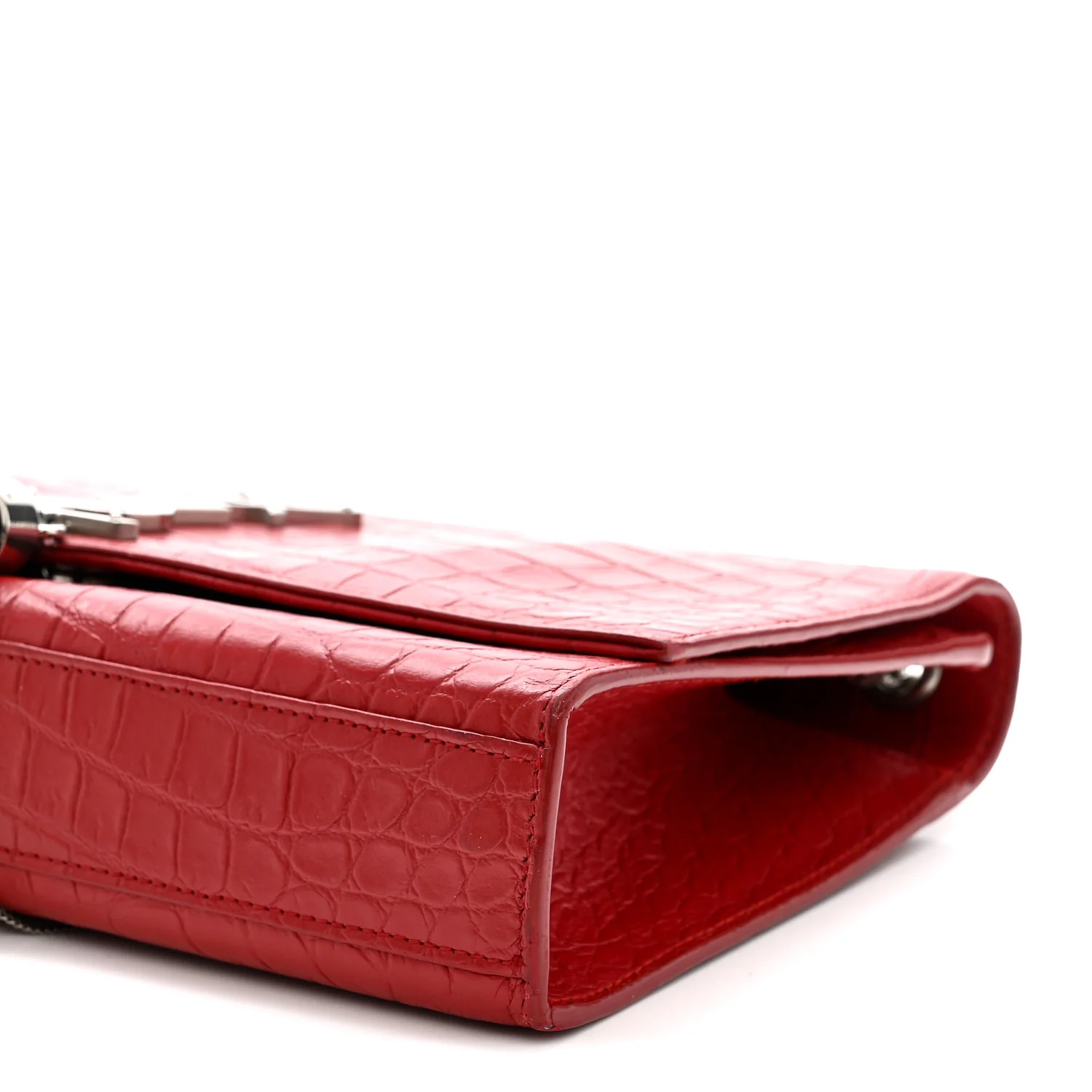 Calfskin Crocodile Embossed Medium Classic Monogram Kate Tassel Satchel New Red - Image 9