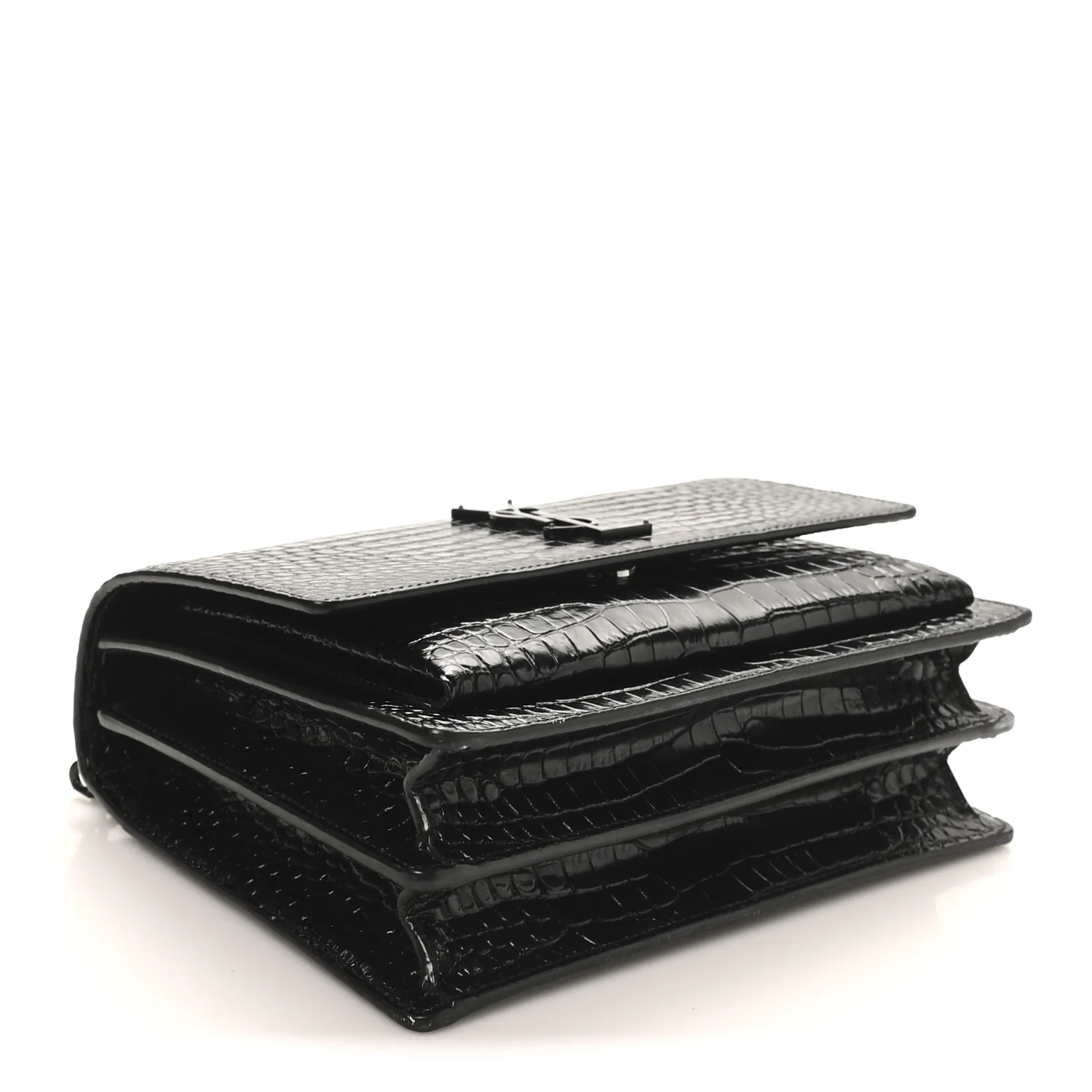 Calfskin Crocodile Embossed Medium Monochrome Monogram Sunset Black - Image 4